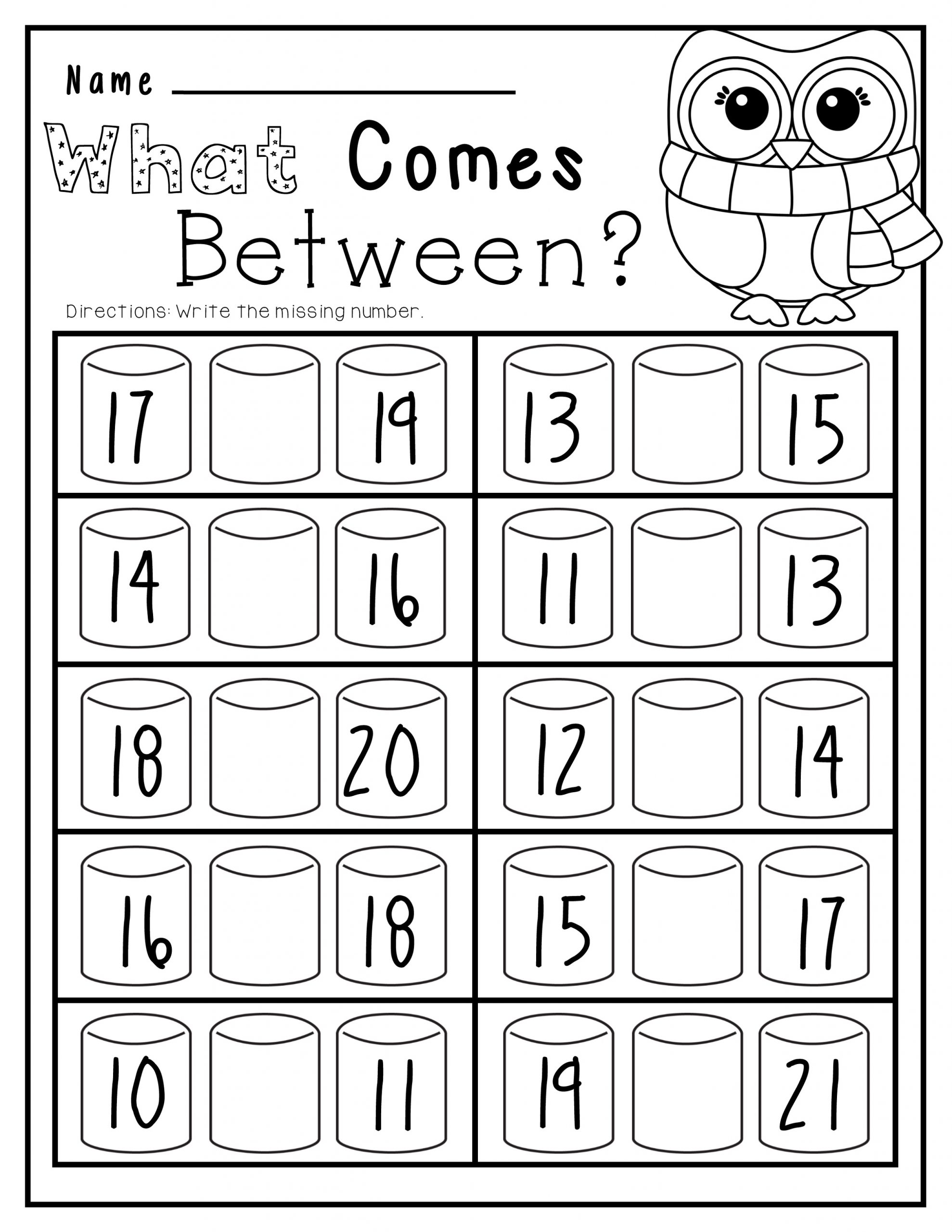 Kindergarten Number Worksheets Between