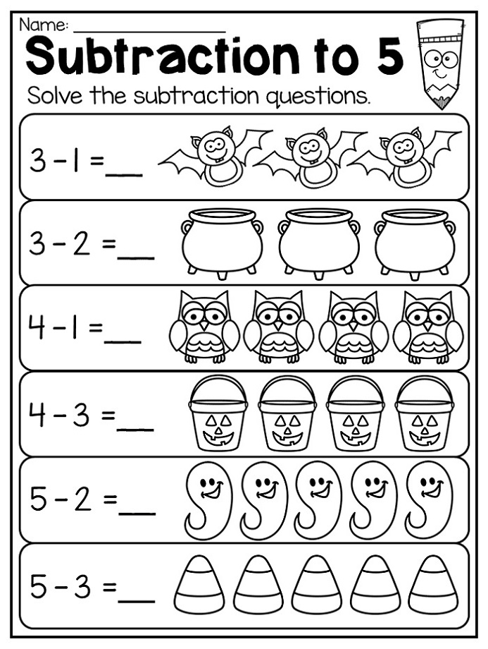 Kindergarten Subtraction Worksheets Halloween