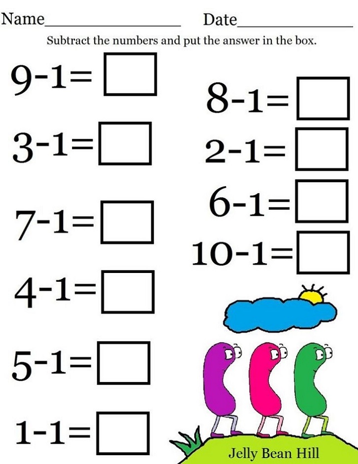 Kindergarten Subtraction Worksheets Simple