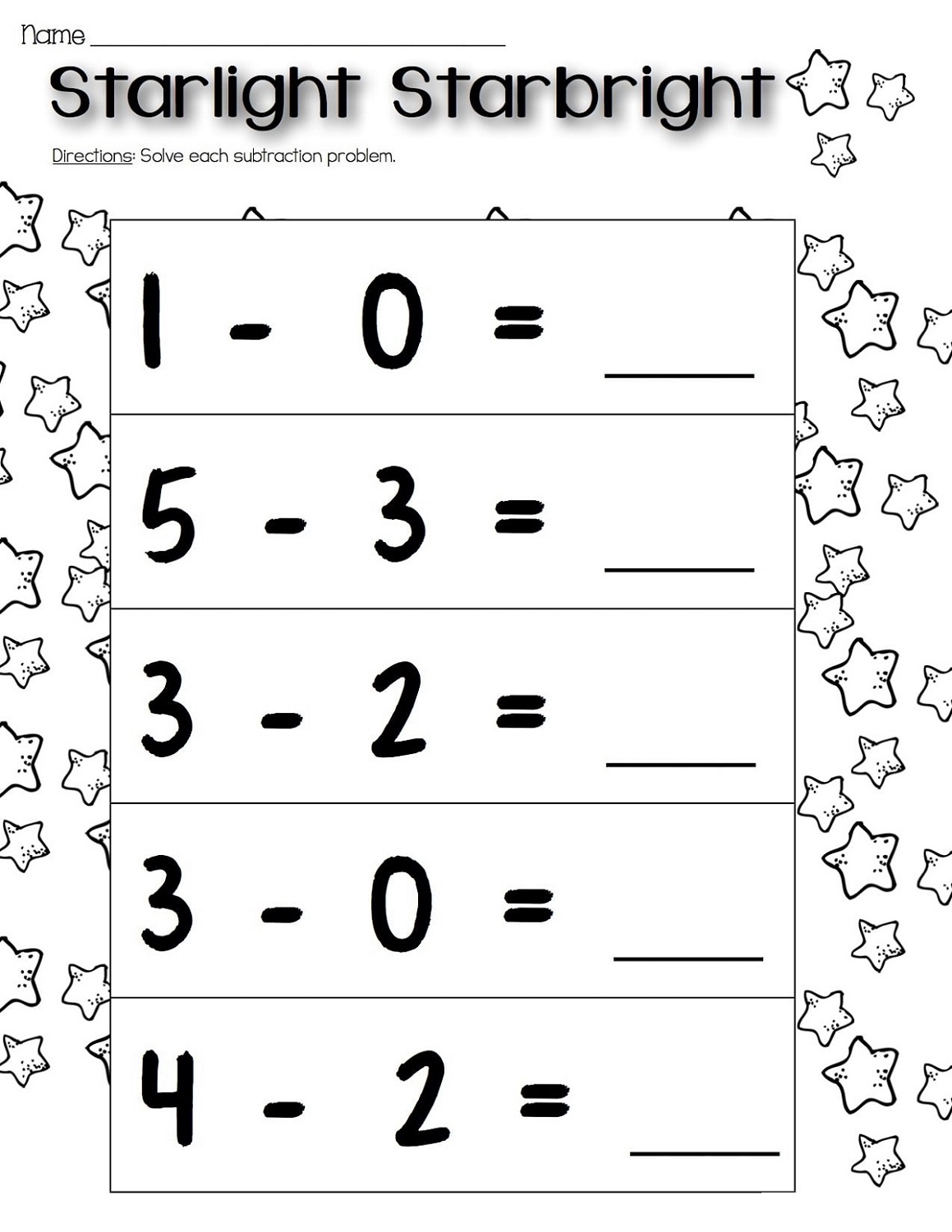 Kindergarten Subtraction Worksheets Starlight