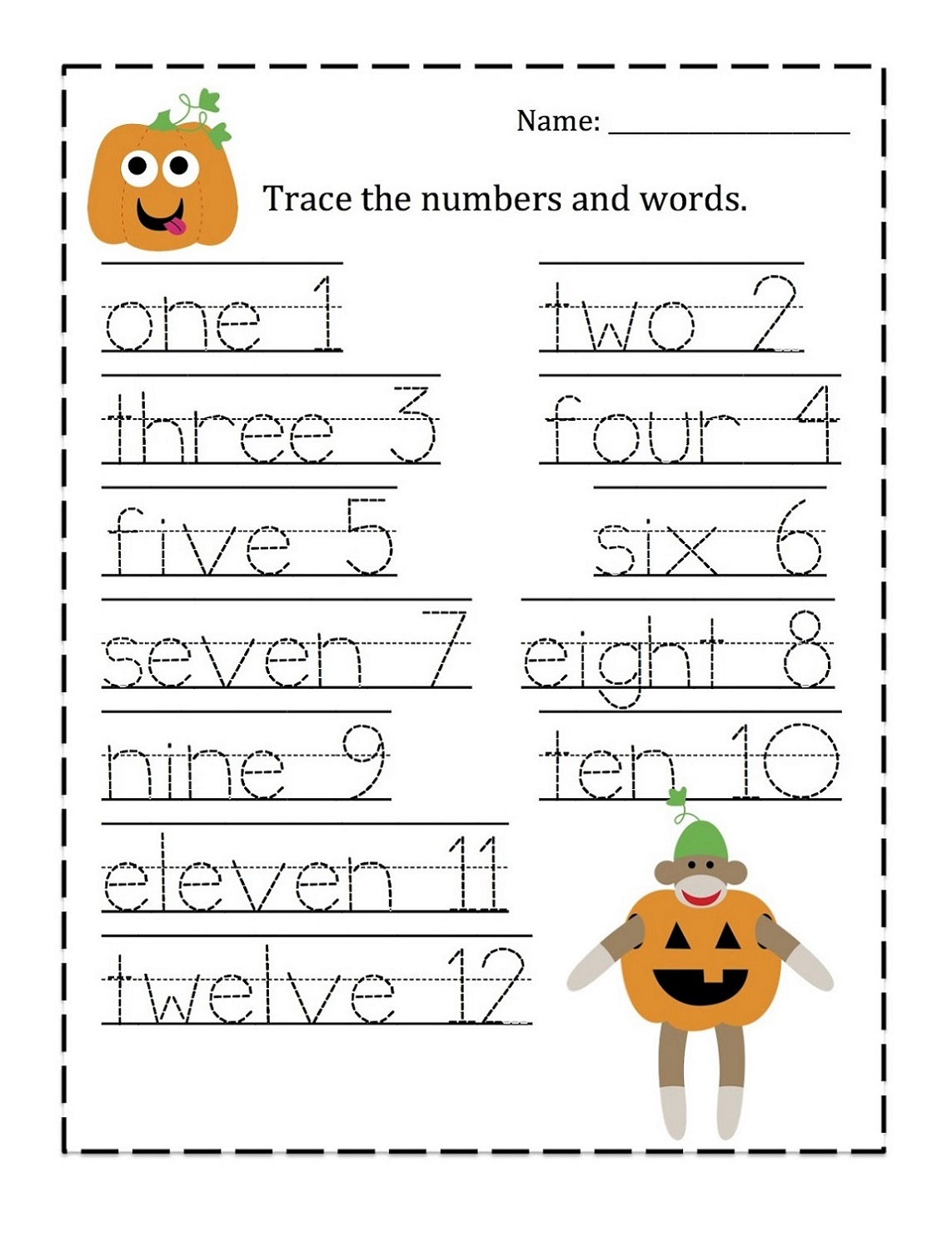 Kindergarten Tracing Worksheets Number