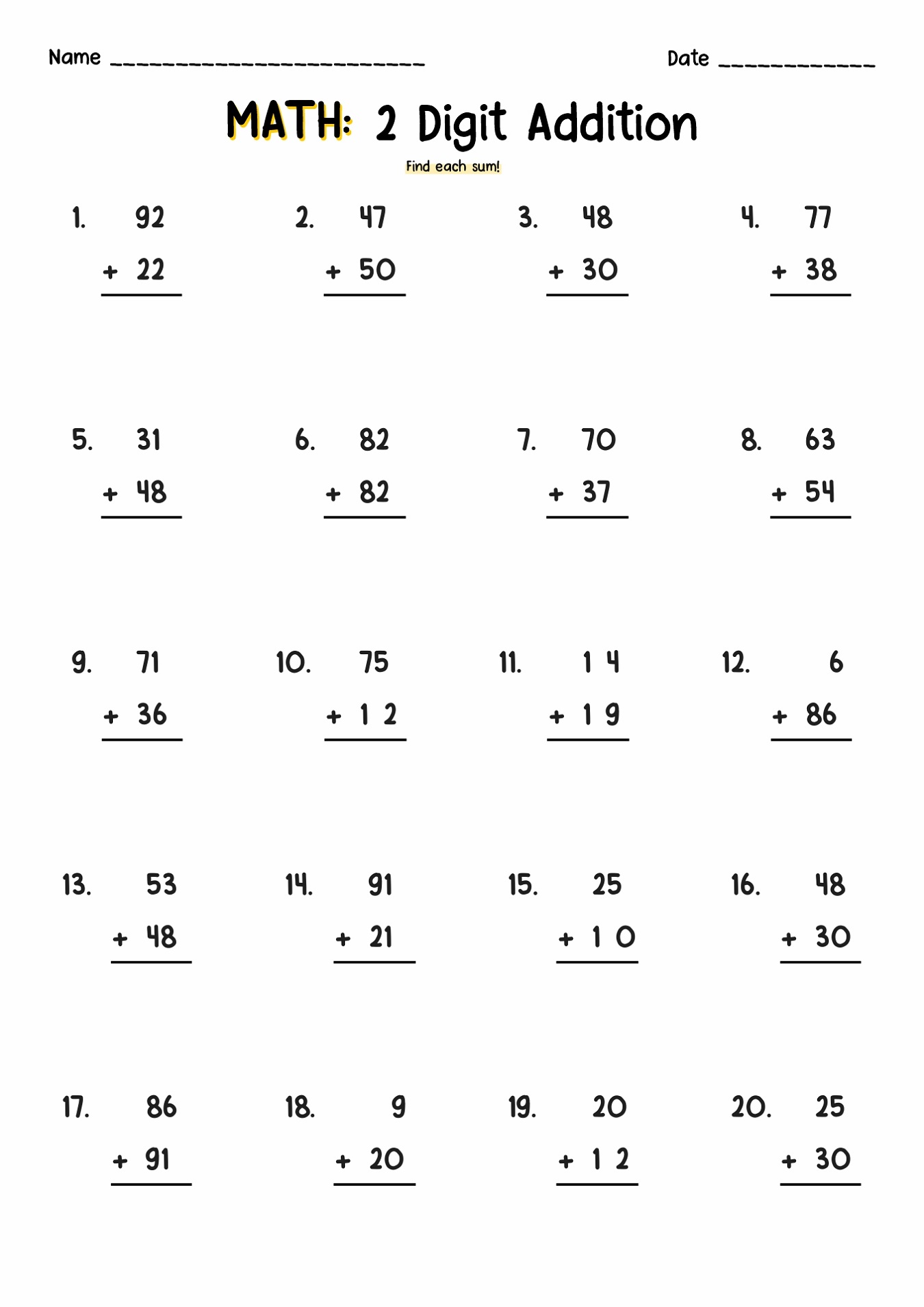 Math Worksheets Addition Double