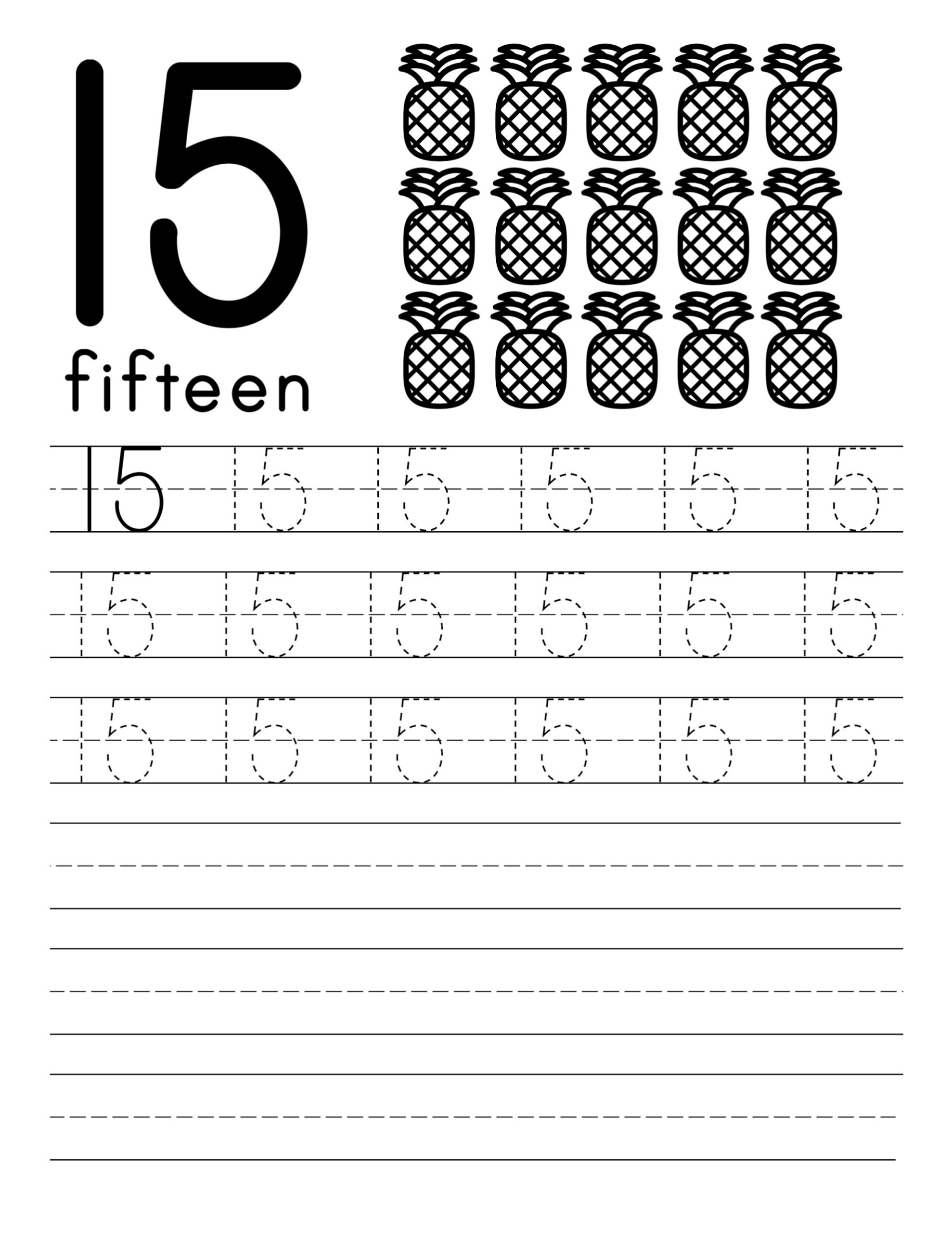 Number Trace Worksheet Fifteen