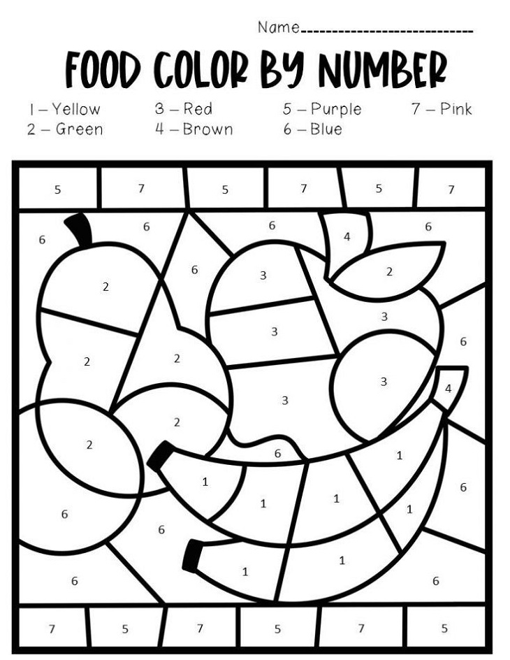 Color By Number Preschool Food