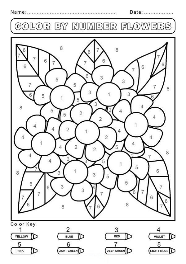 Color By Number Worksheets Flowers