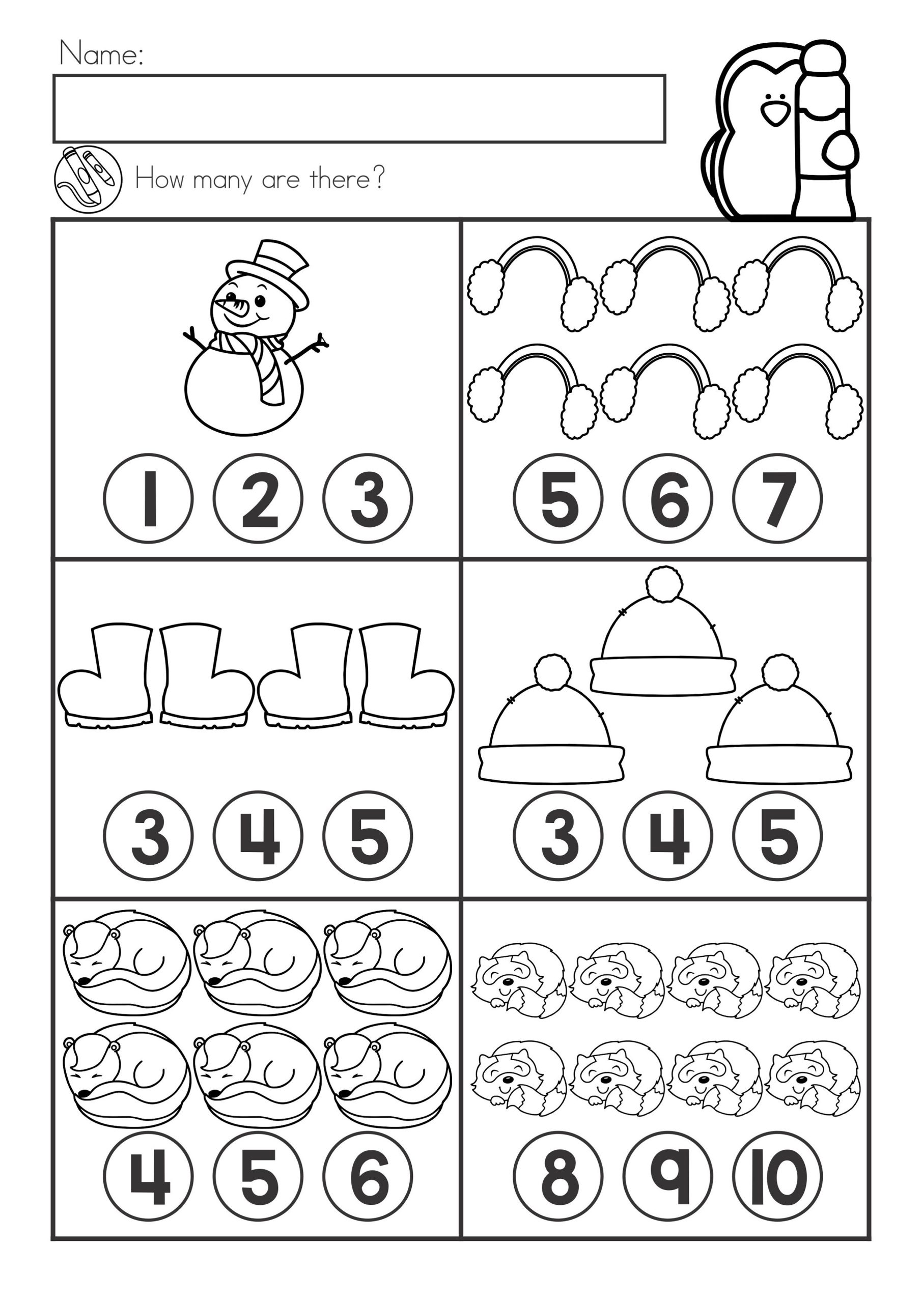 Counting Worksheet Preschool Winter