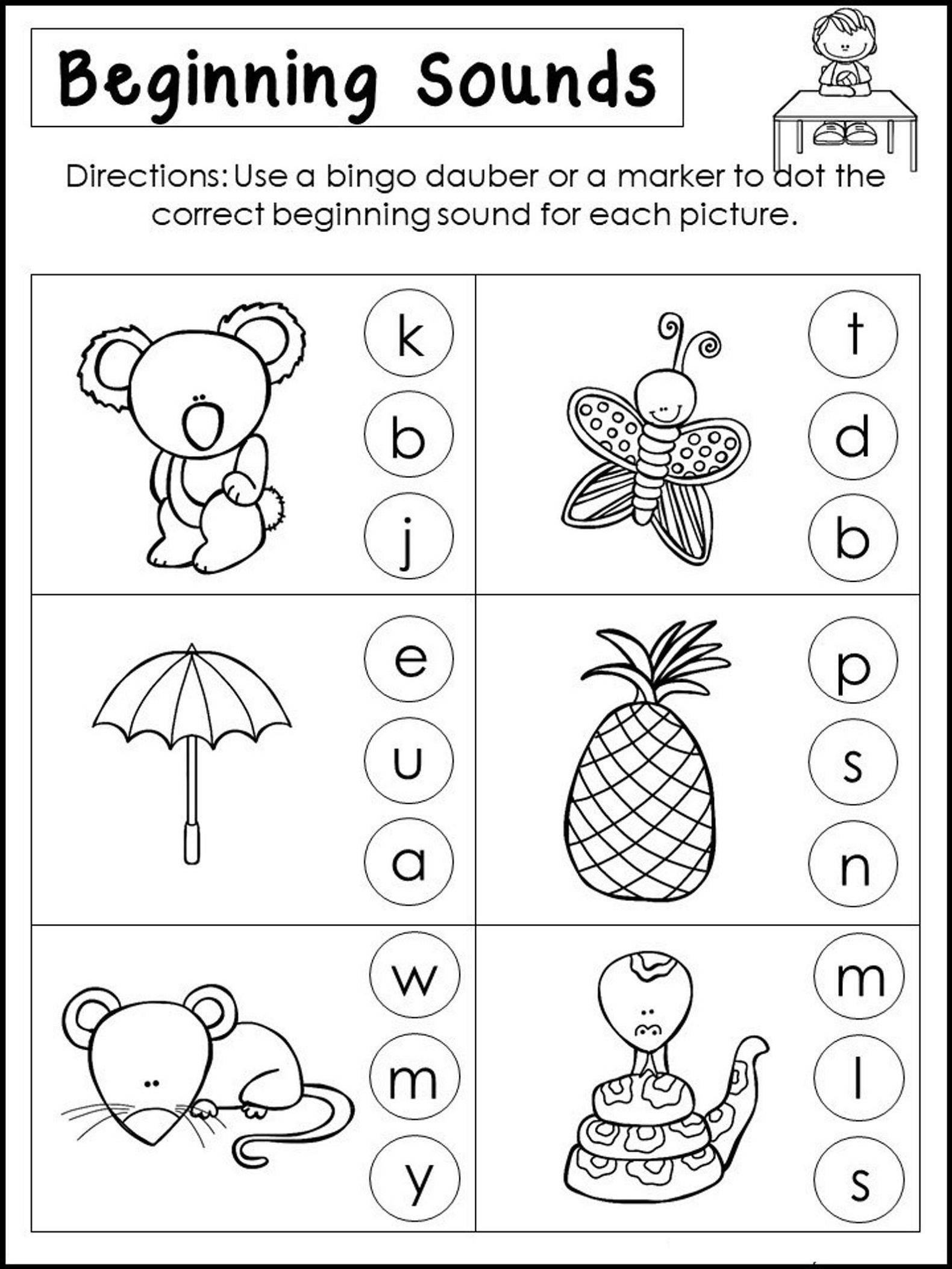 Free Kindergarten Worksheets Beginning