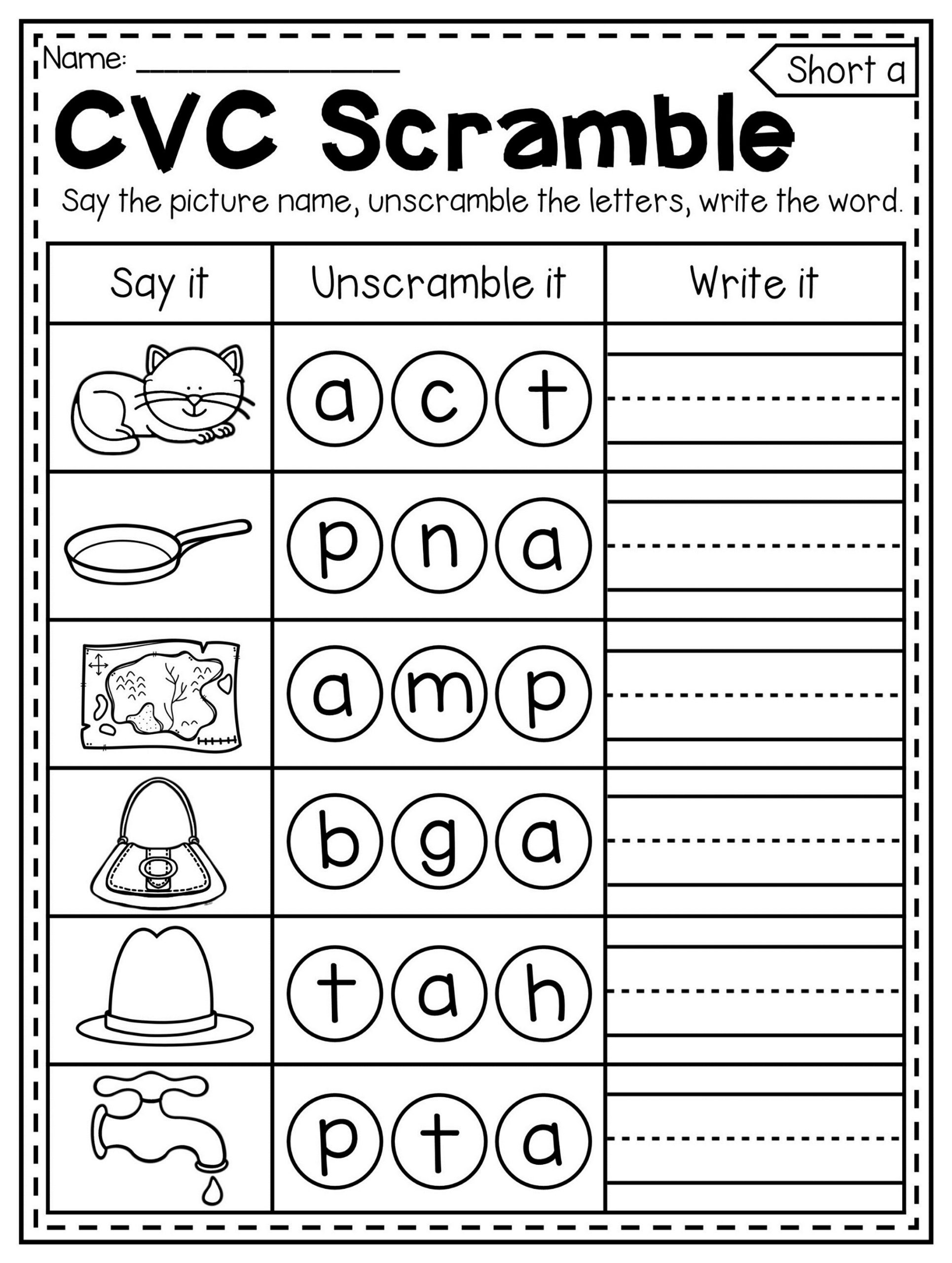 Free Kindergarten Worksheets Spelling