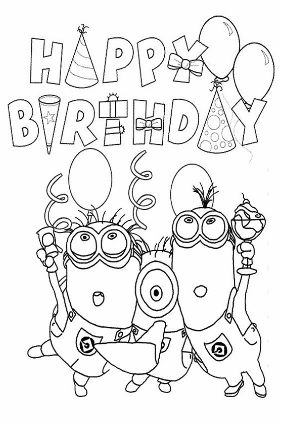 Happy Birthday Printable Coloring Page Minion