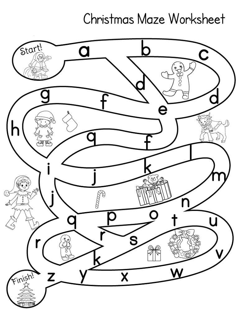 Kindergarten Maze Worksheets Christmas
