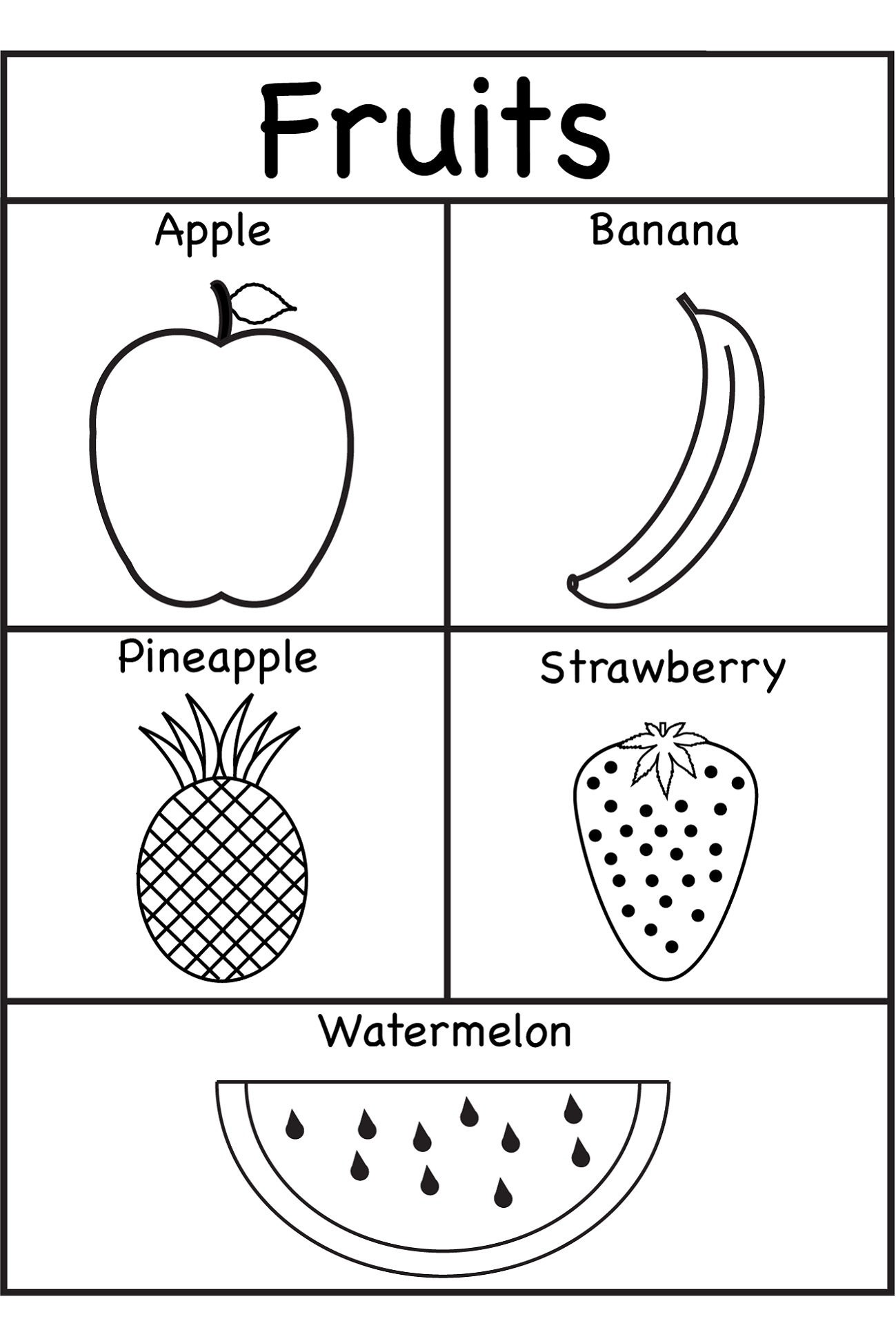 Kindergarten Printable Worksheets Fruit