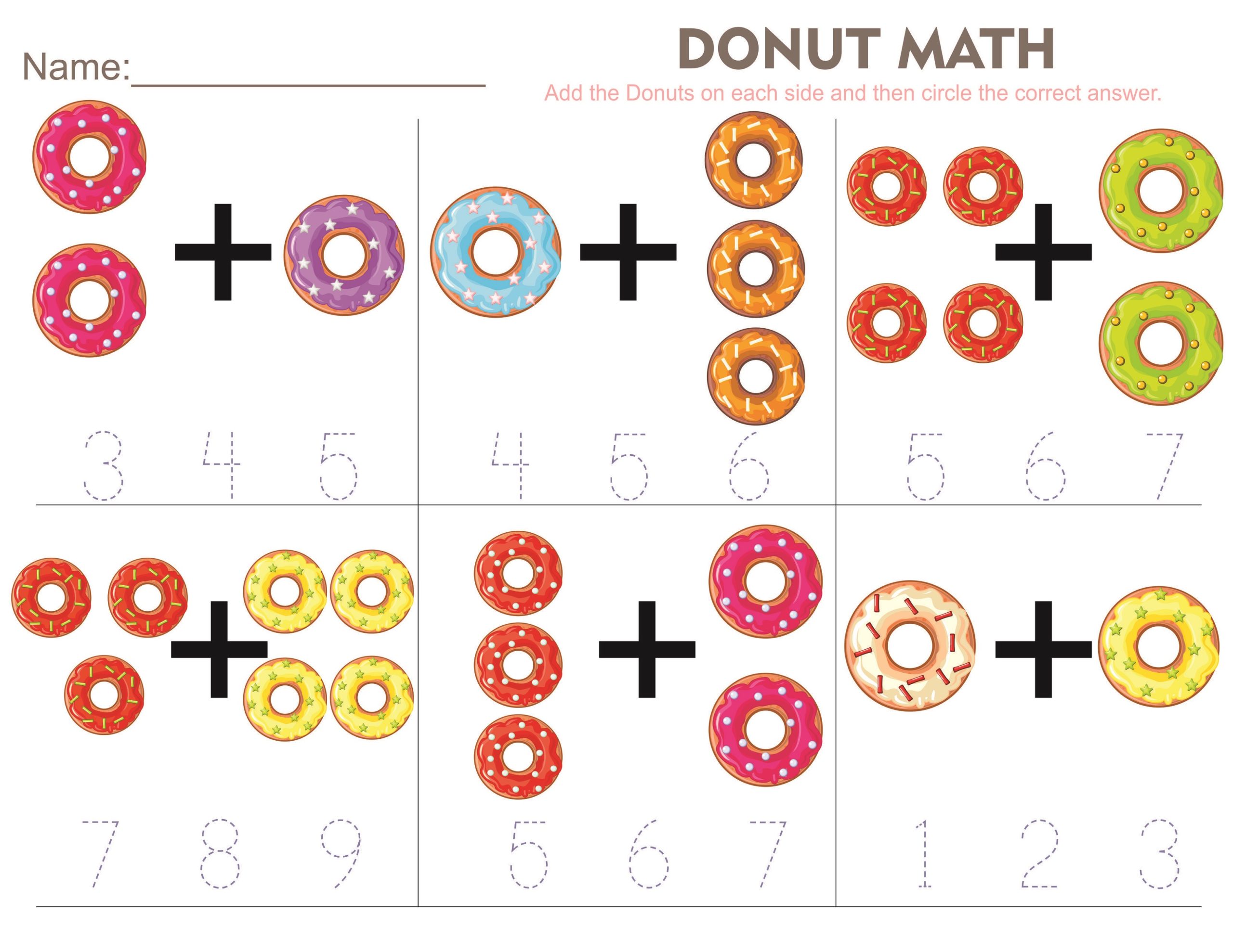 Math Preschool Worksheets Donut