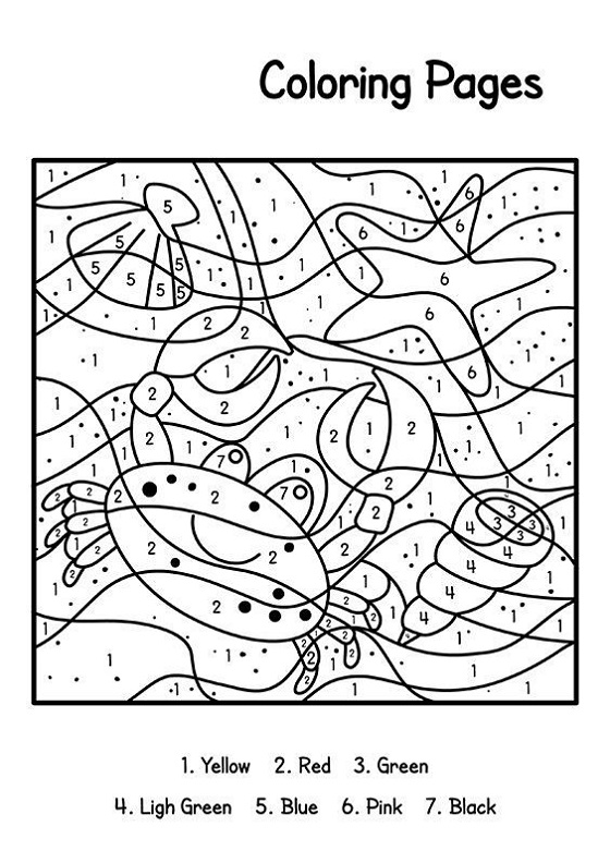 Number Coloring Pages Preschool Crab