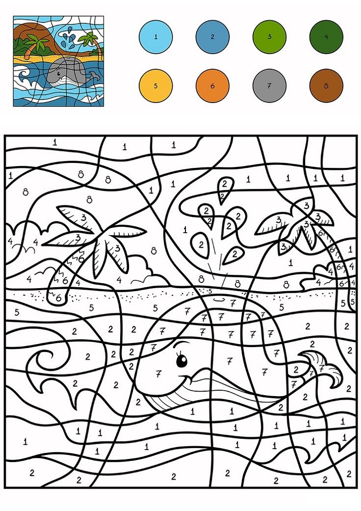 Free Printable Color By Number Worksheets Whale