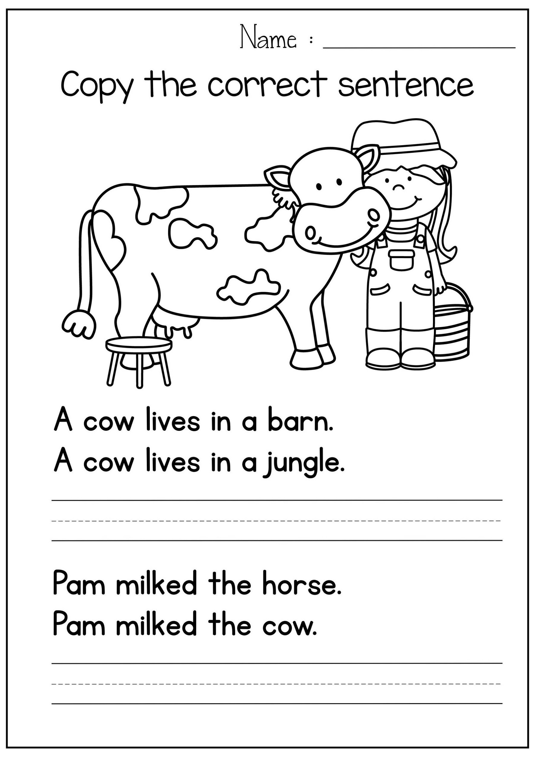 Kindergarten Worksheets Writing Sentence