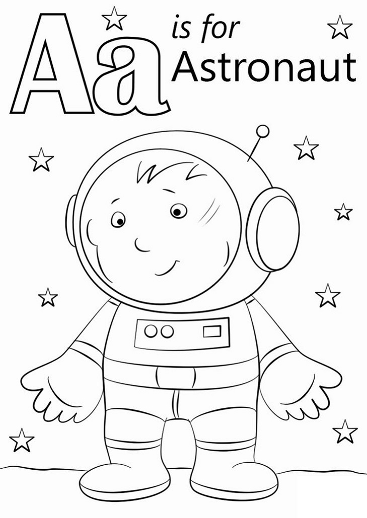 Letter A Coloring Sheet Astronaut