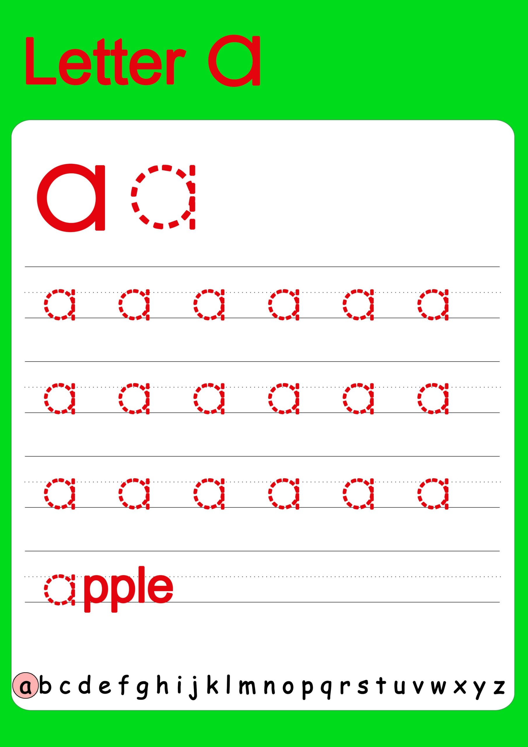 Letter A Tracing Worksheets Lowercase