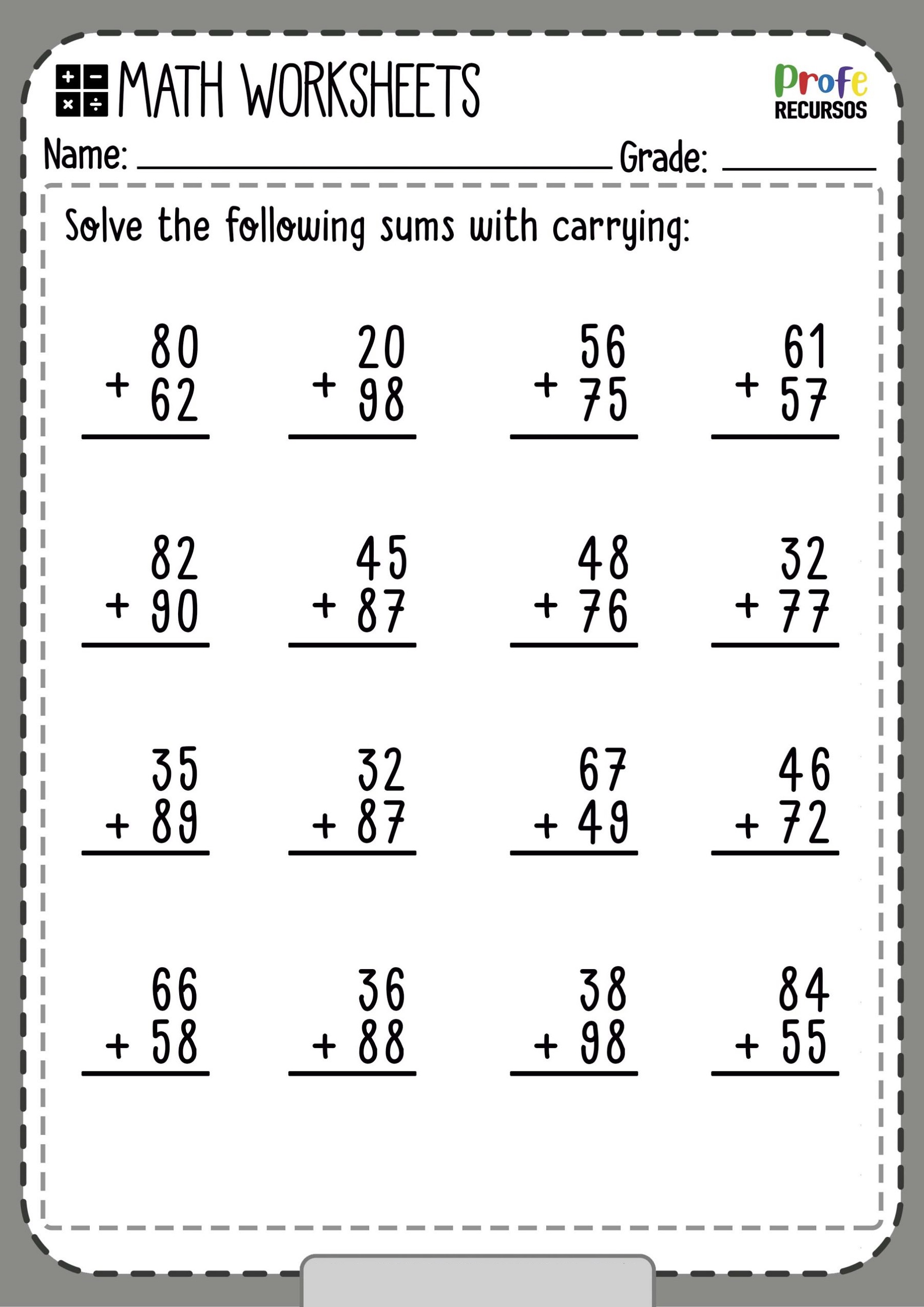 Math Printable Worksheets Carrying