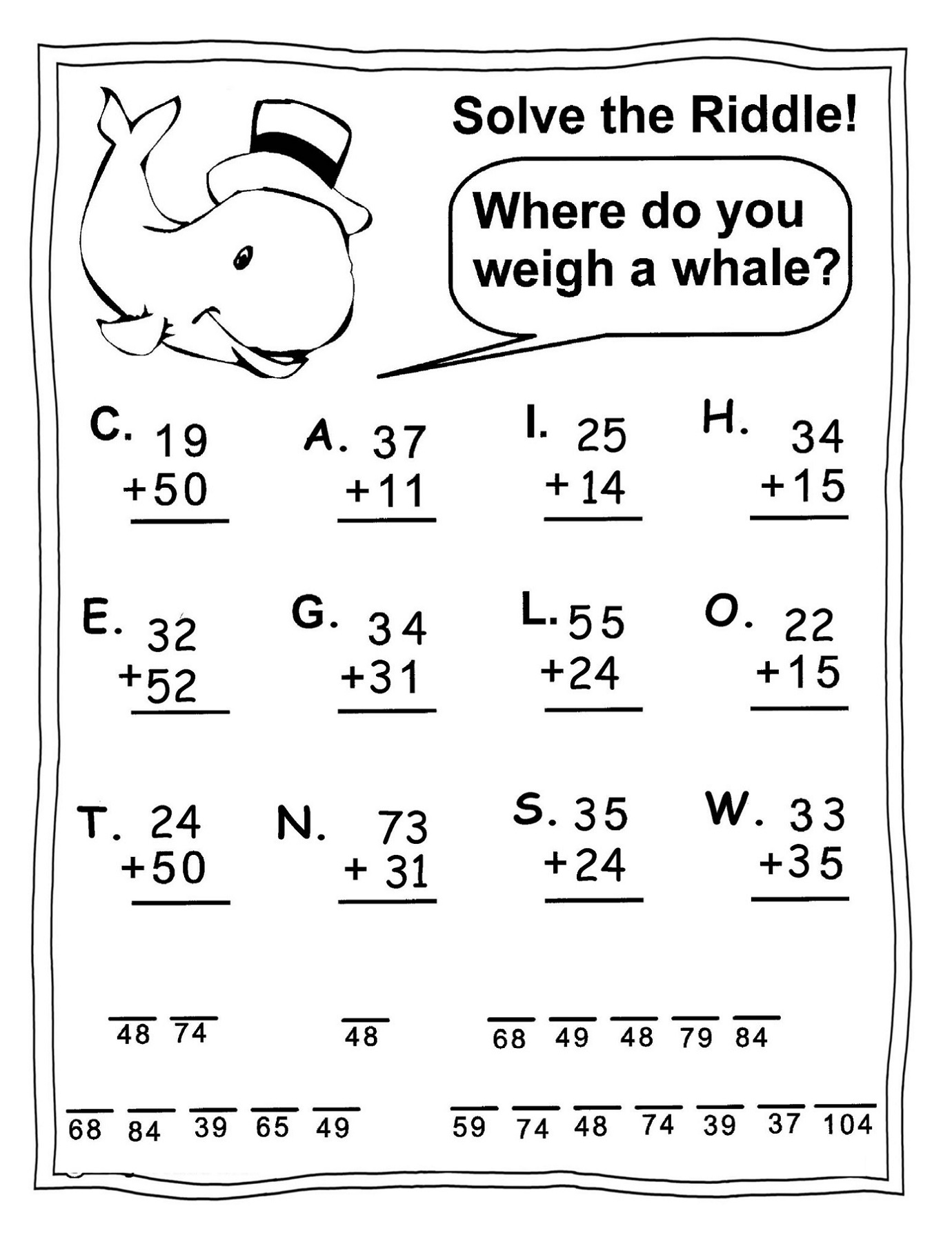 Math Printable Worksheets Whale