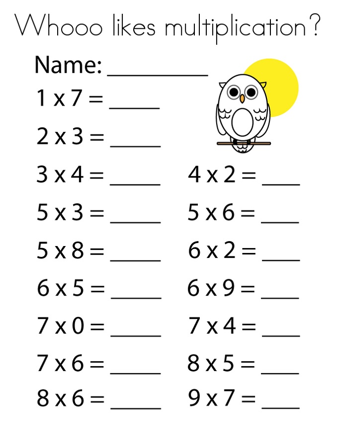 Multiplication Worksheets Owl