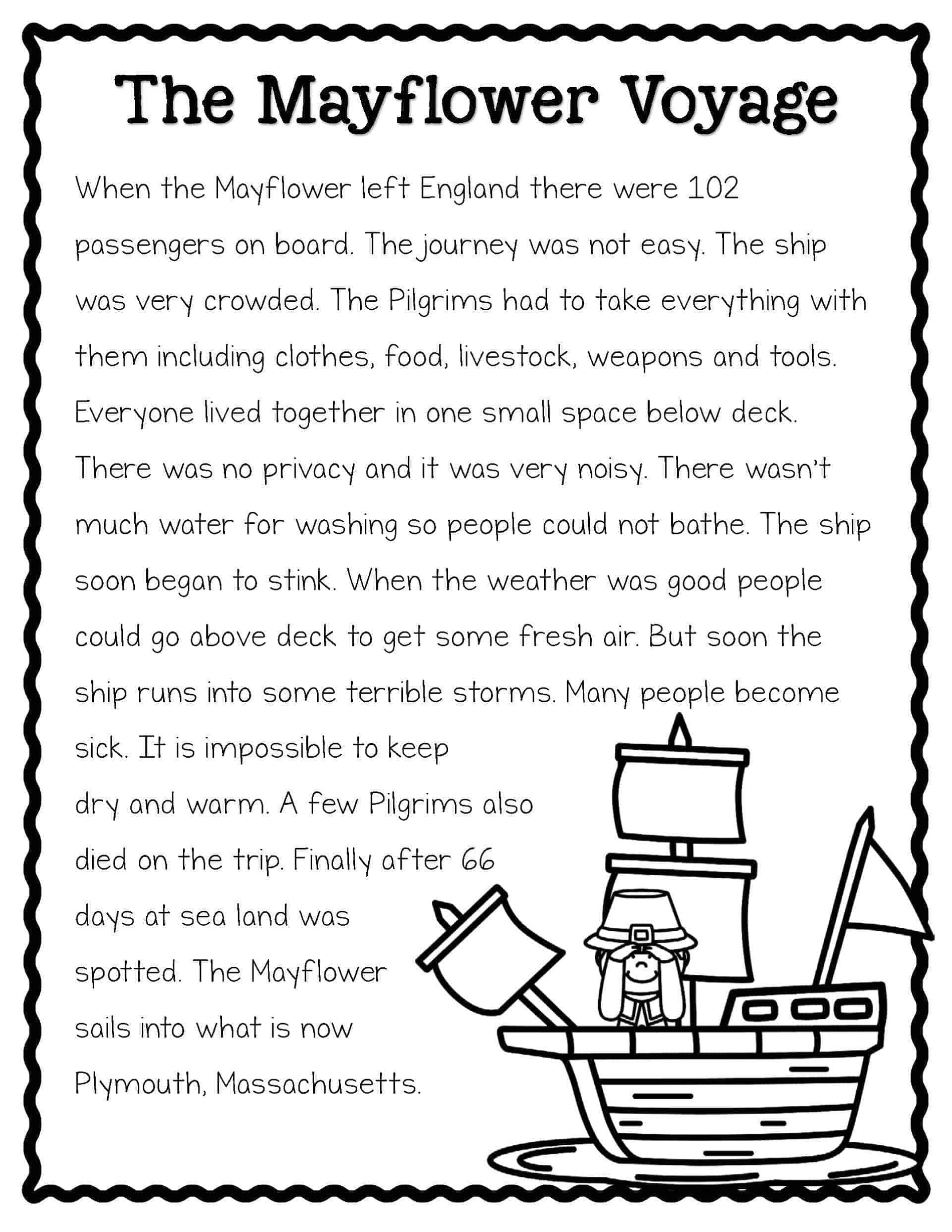Worksheet Reading Comprehension The Mayflower