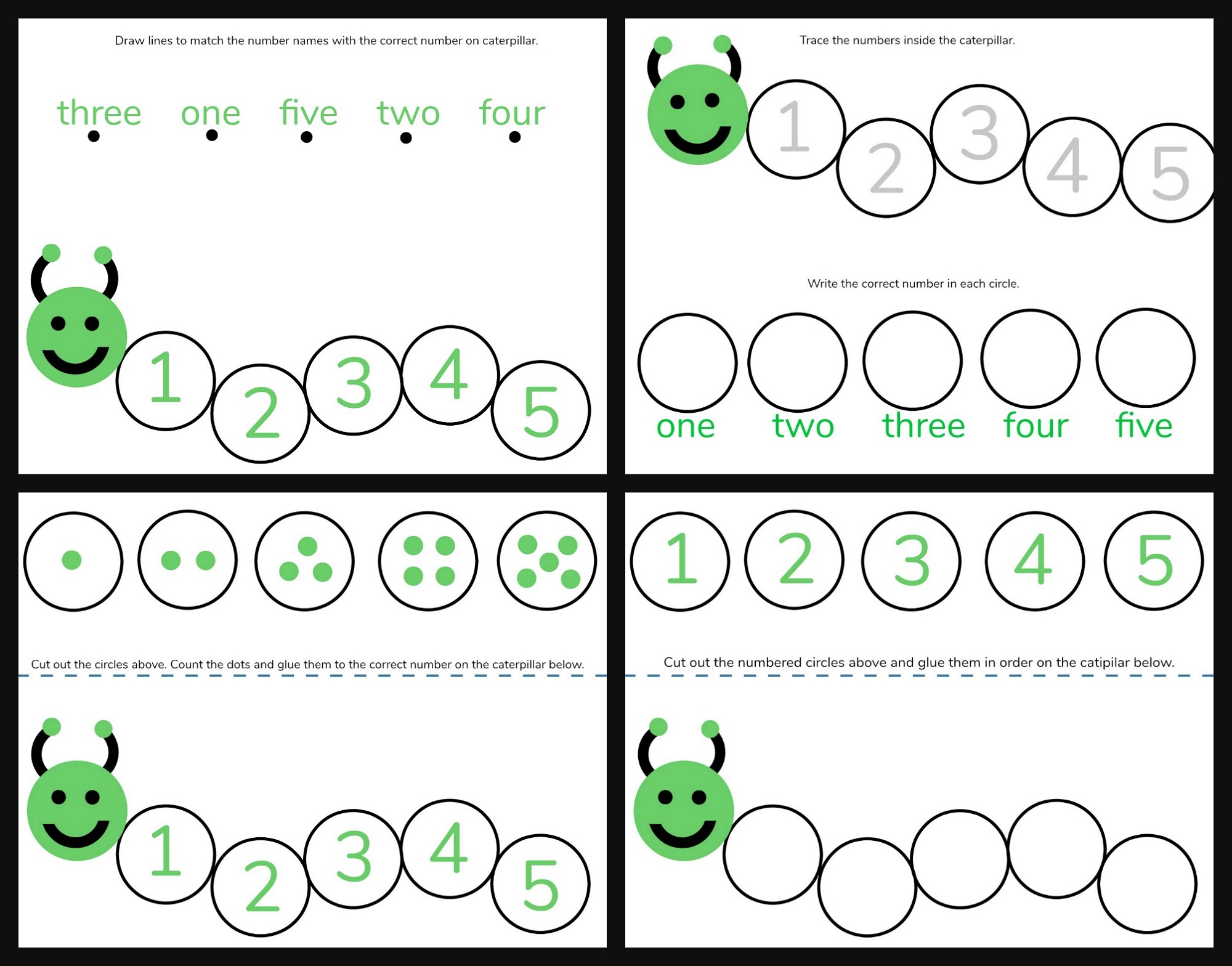 Printable Kindergarten Math Worksheets Caterpillar