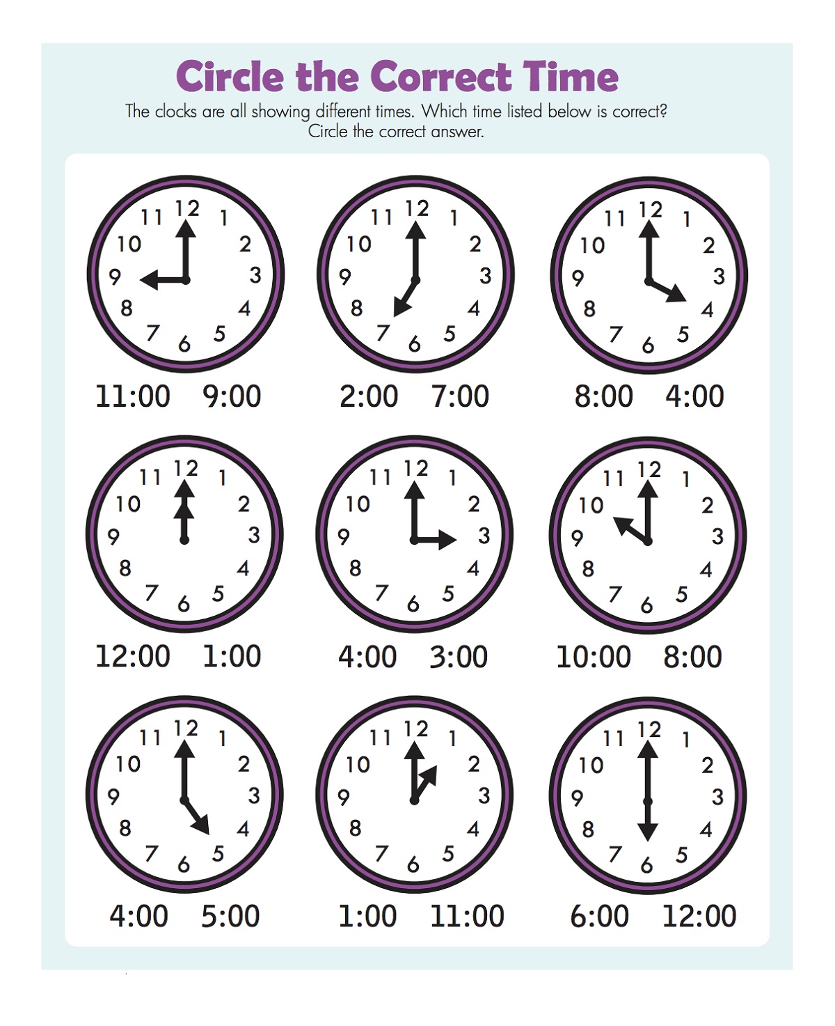 Clock Worksheets Find The Time
