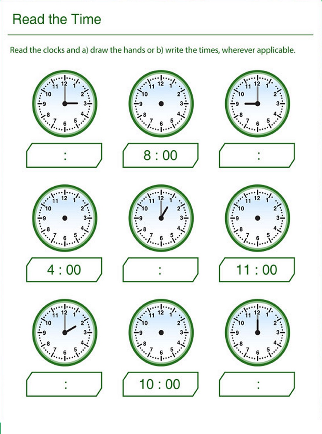 Clock Worksheets Lern