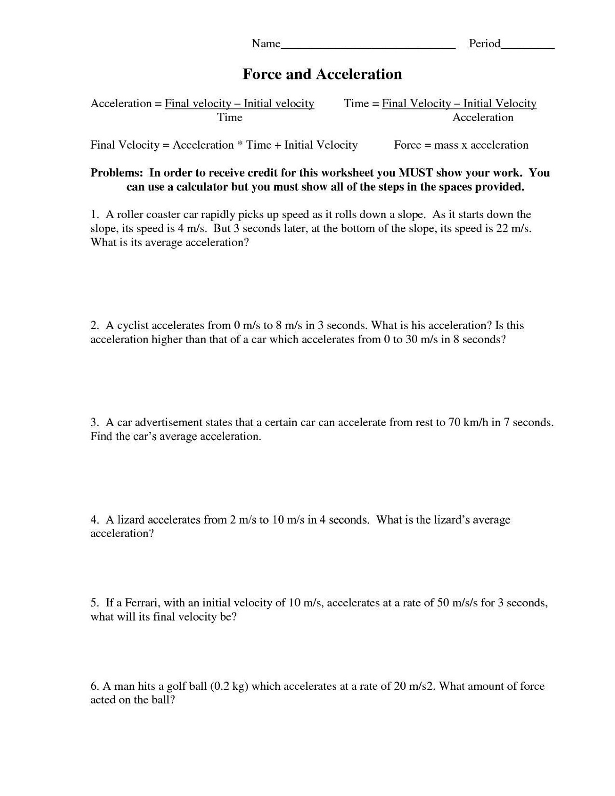 Easy Teacher Worksheets Force And Acceleration