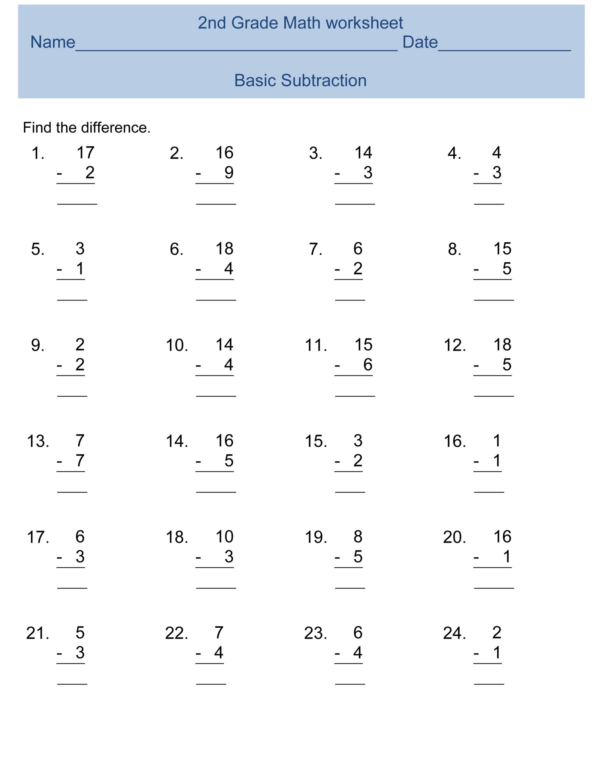 Free Math Worksheets Subtraction
