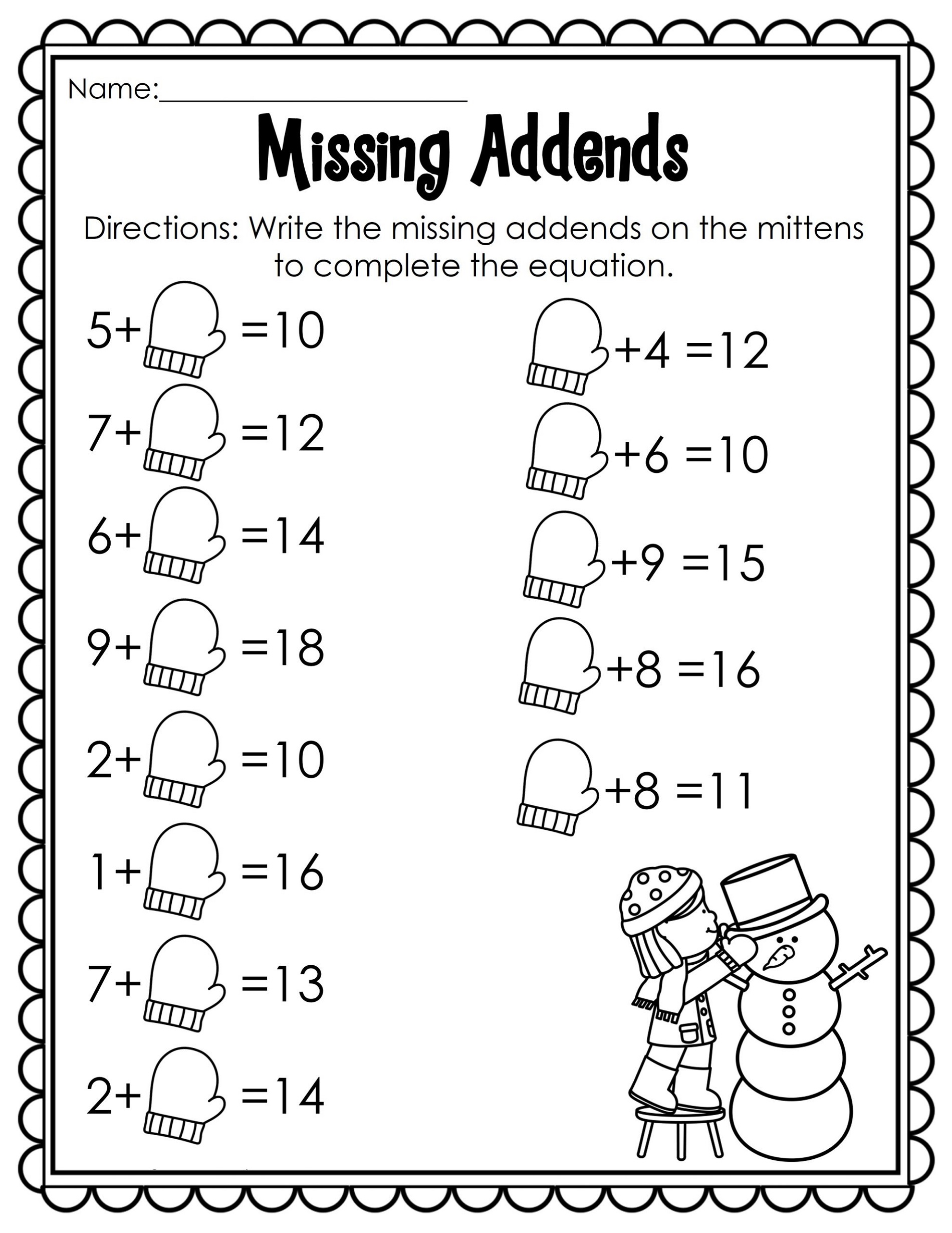 Kindergarten Math Worksheets Missing