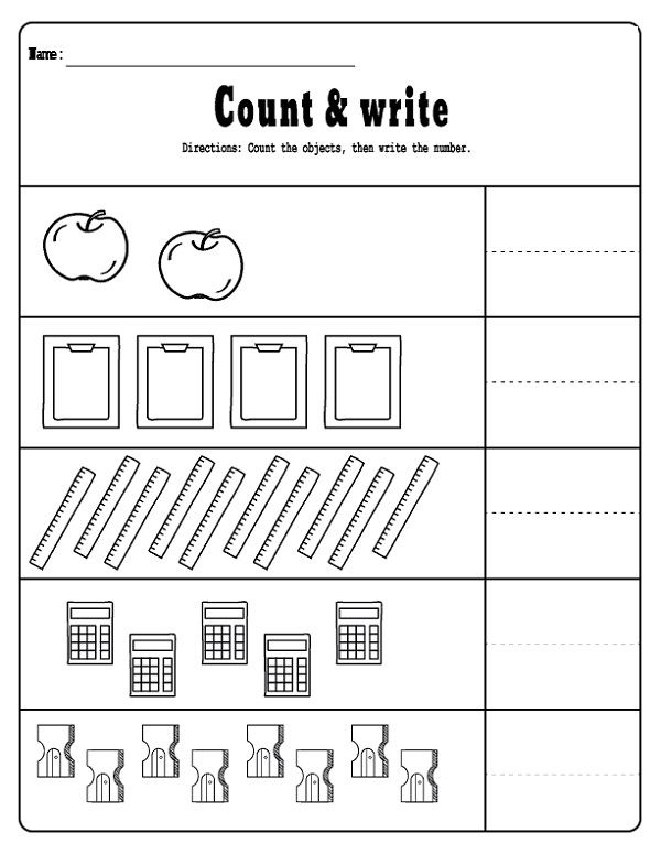 Kindergarten Pdf Worksheets Count & Write