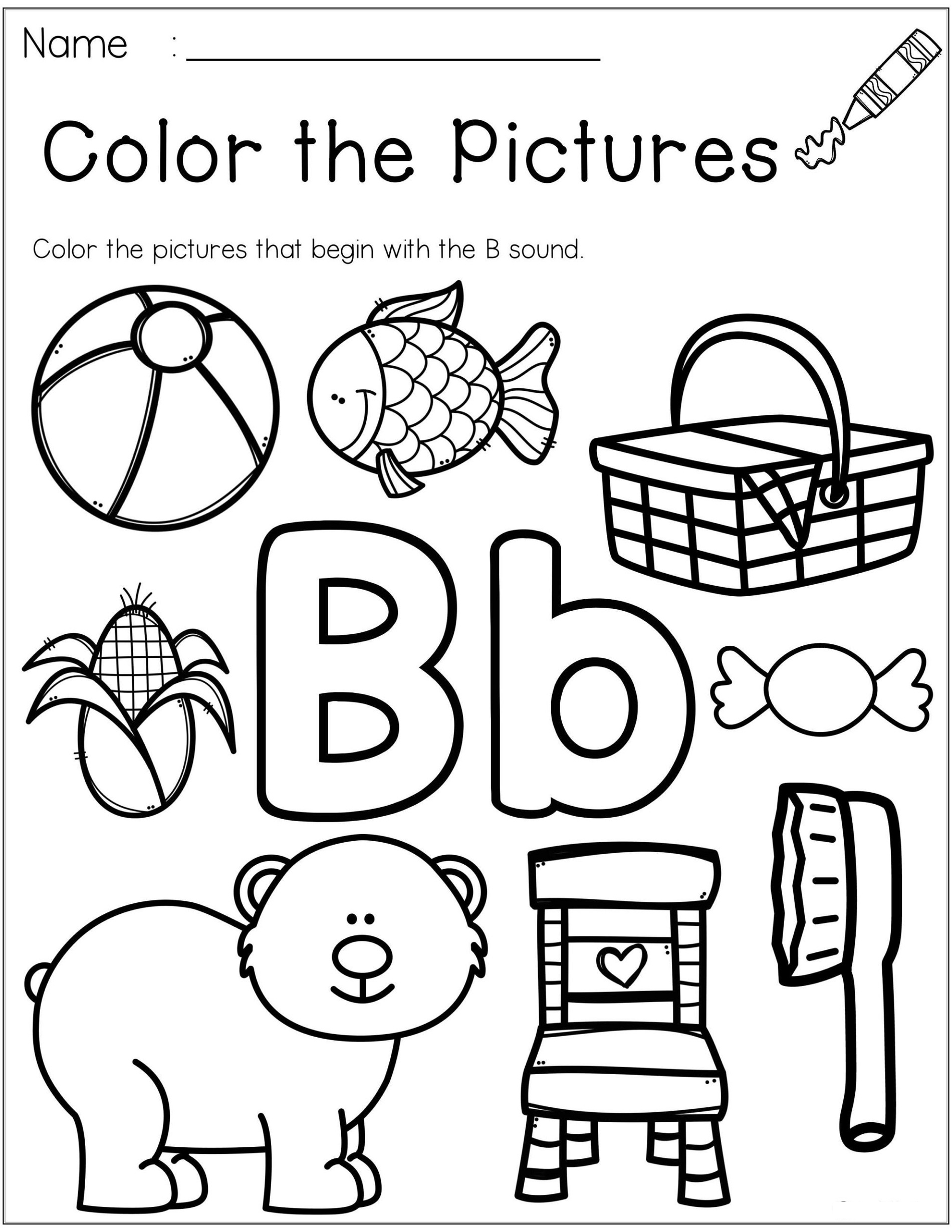 Letter B Worksheets Color The Picture