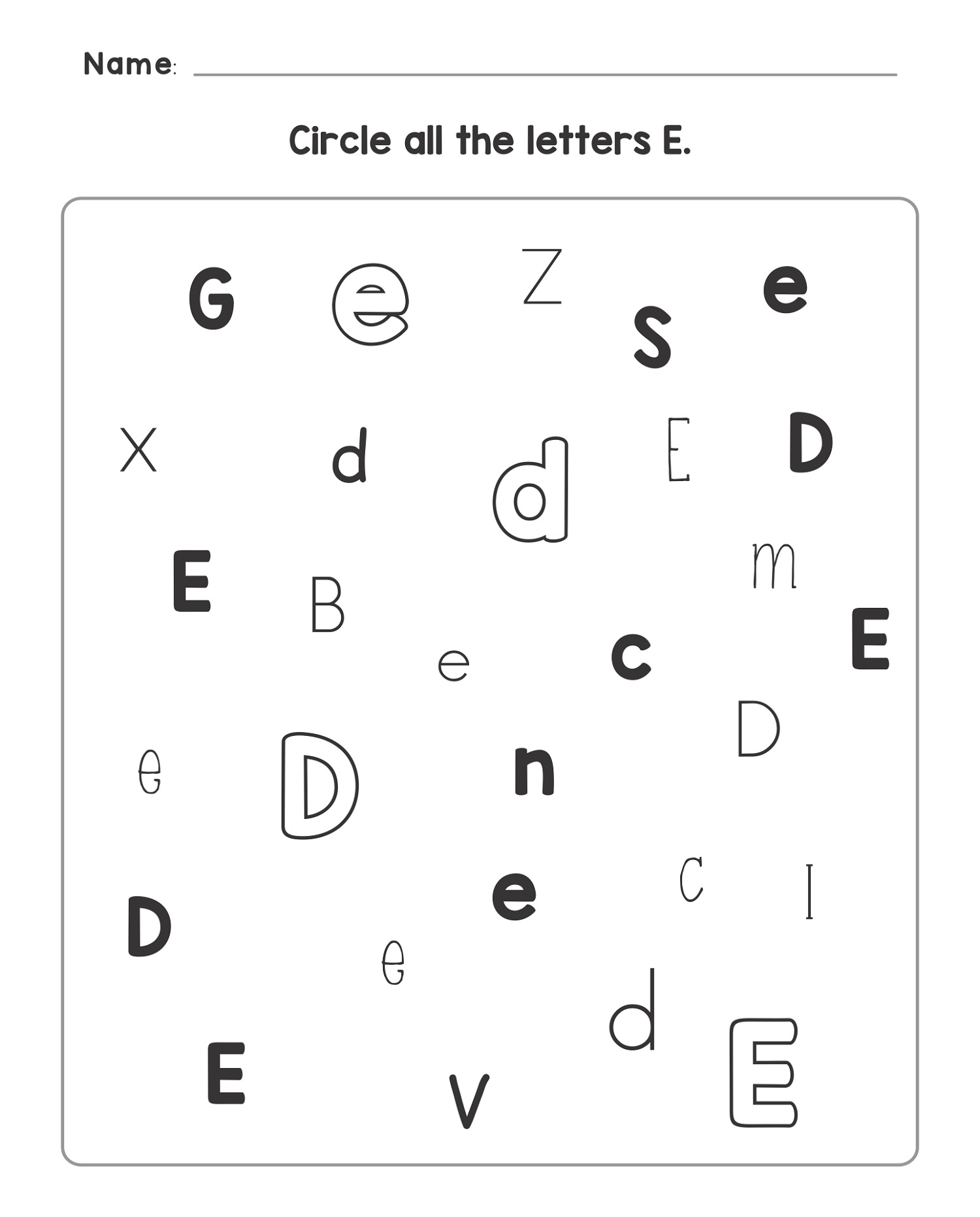 Letter E Worksheets Circle