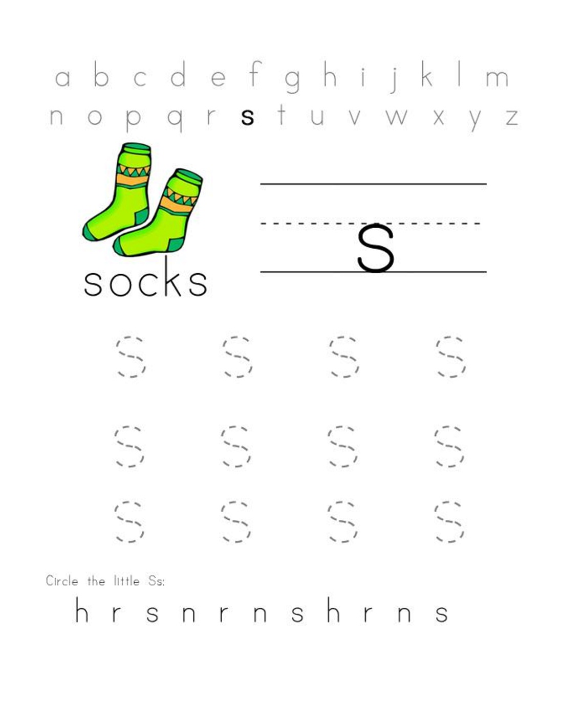 Letter S Worksheets Socks