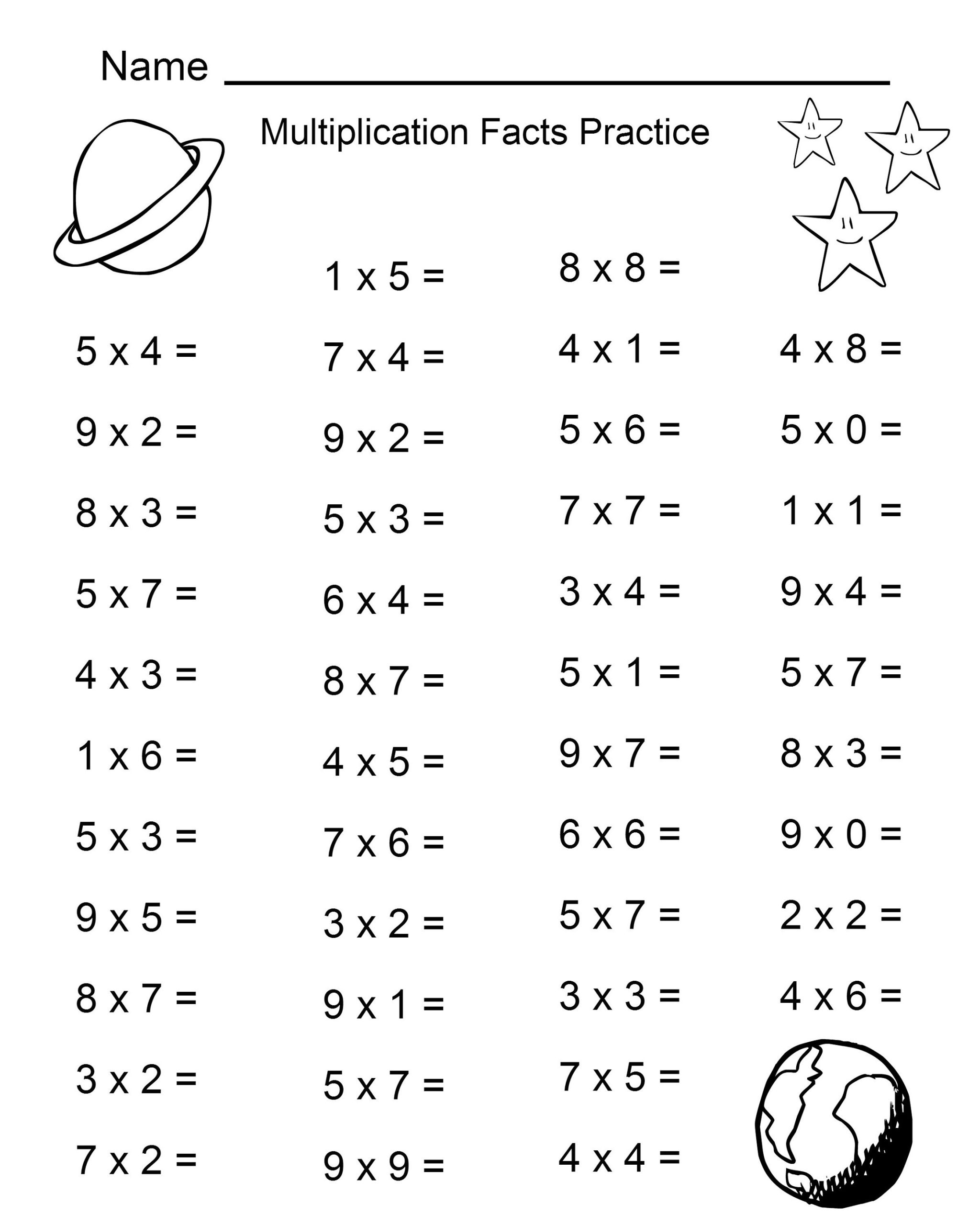 Math Facts Worksheets Multiplication Practice