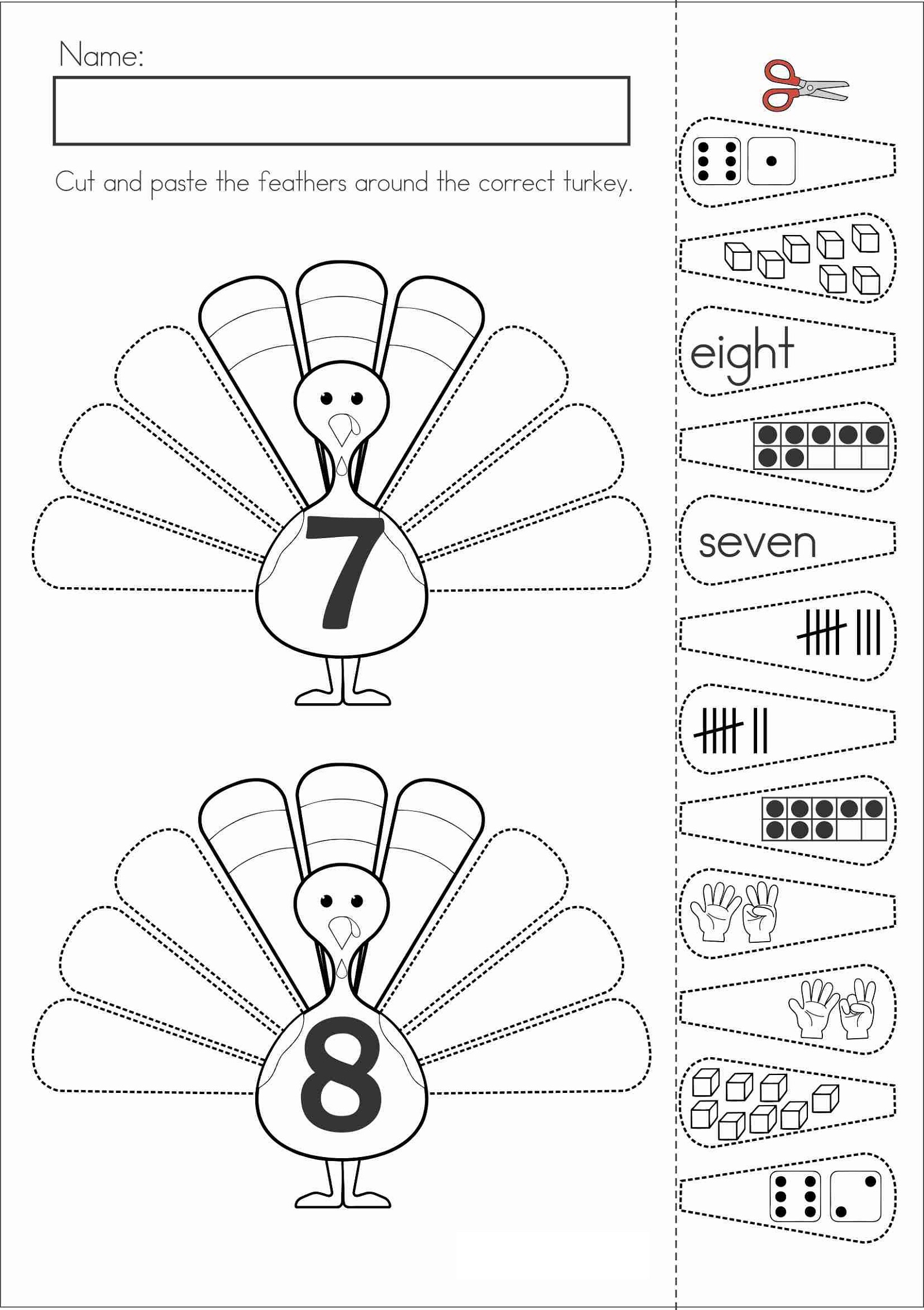 Preschool Math Worksheets Thanksgiving