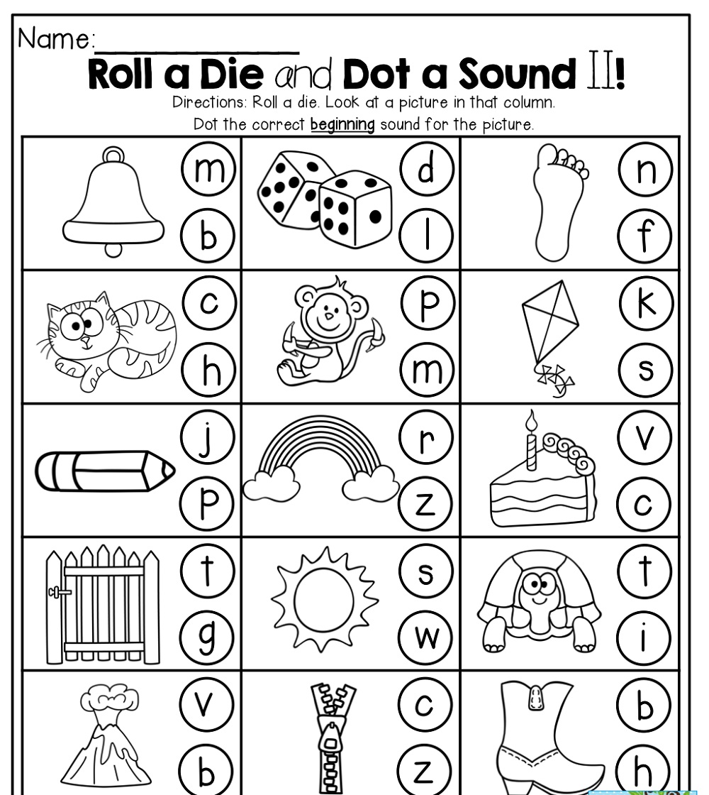 Beginning Sounds Worksheets Roll A Die