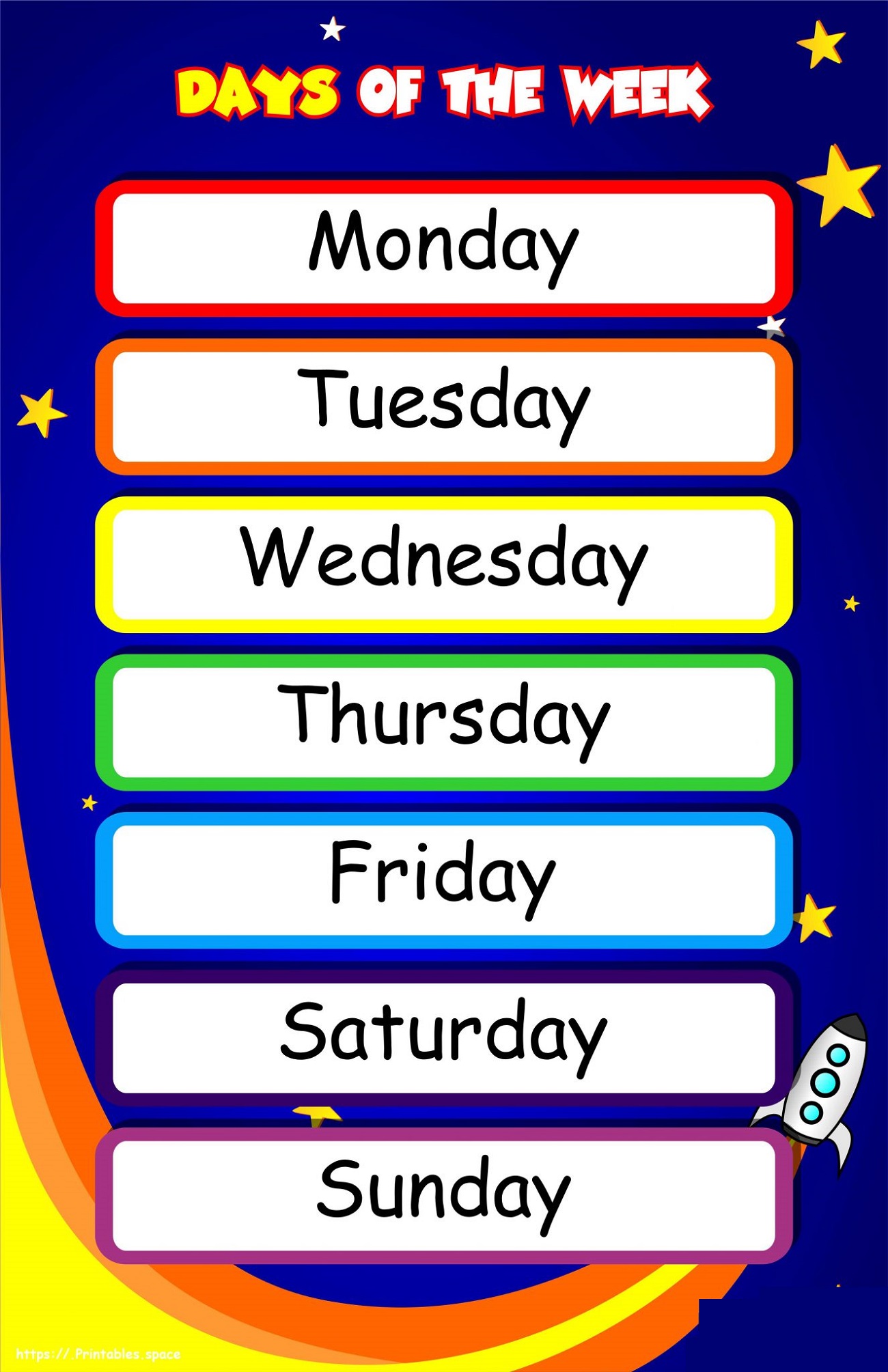 Days Of The Week Printables Colorful