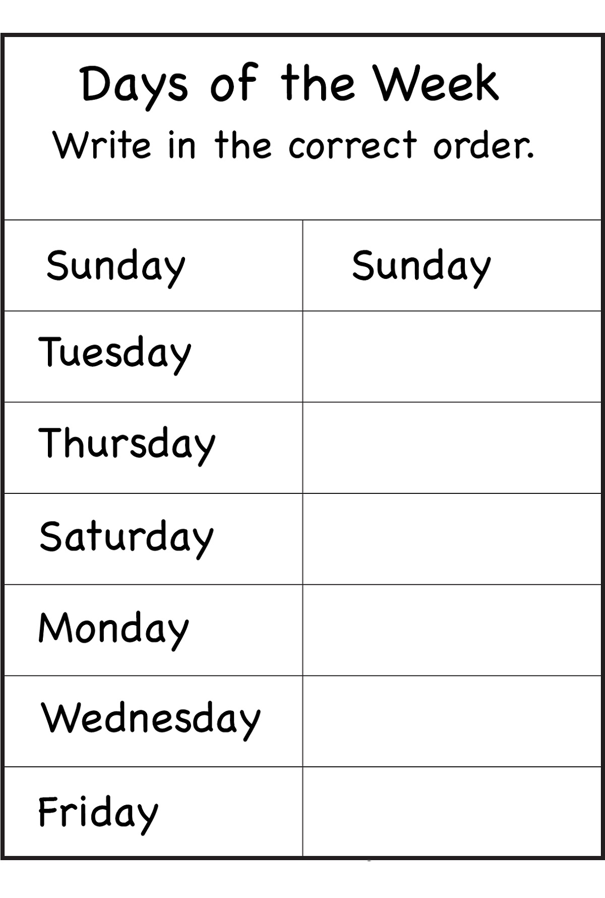 Days Of The Week Printables Tracing