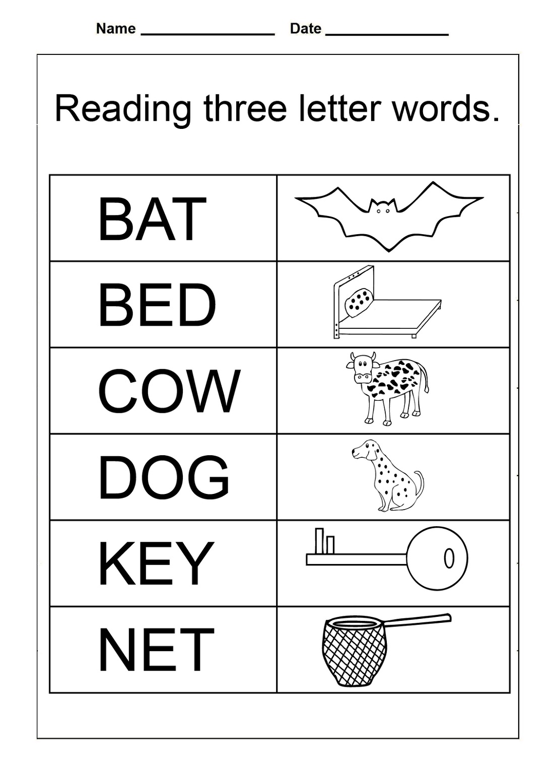 Kindergarten English Worksheets Simple