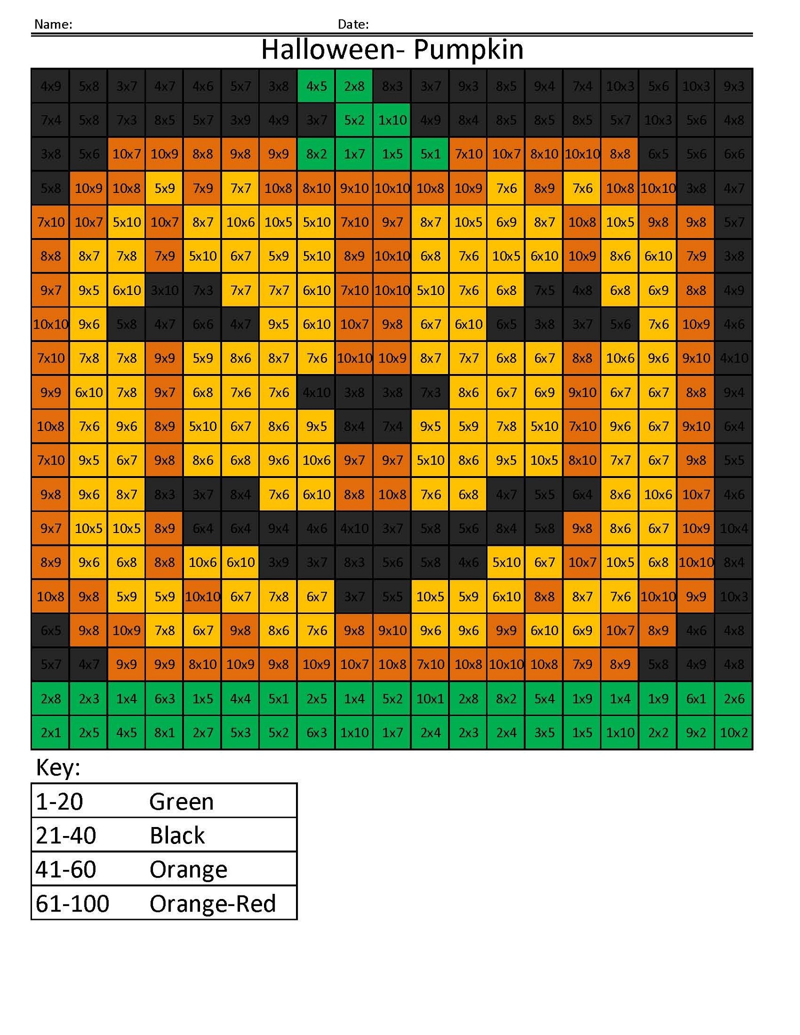 Math Multiplication Worksheets Halloween