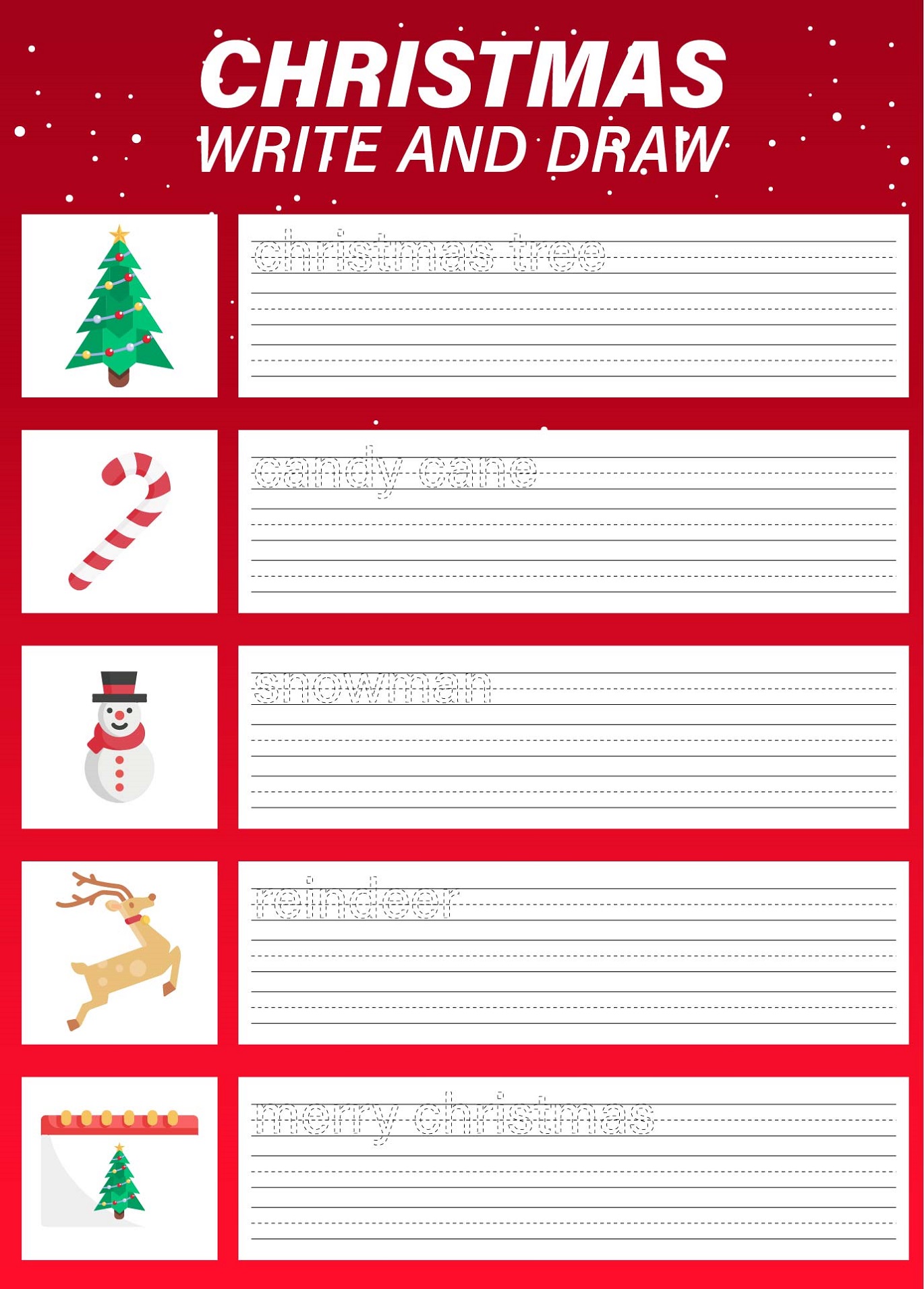 christmas worksheets for kindergarten Write And Draw