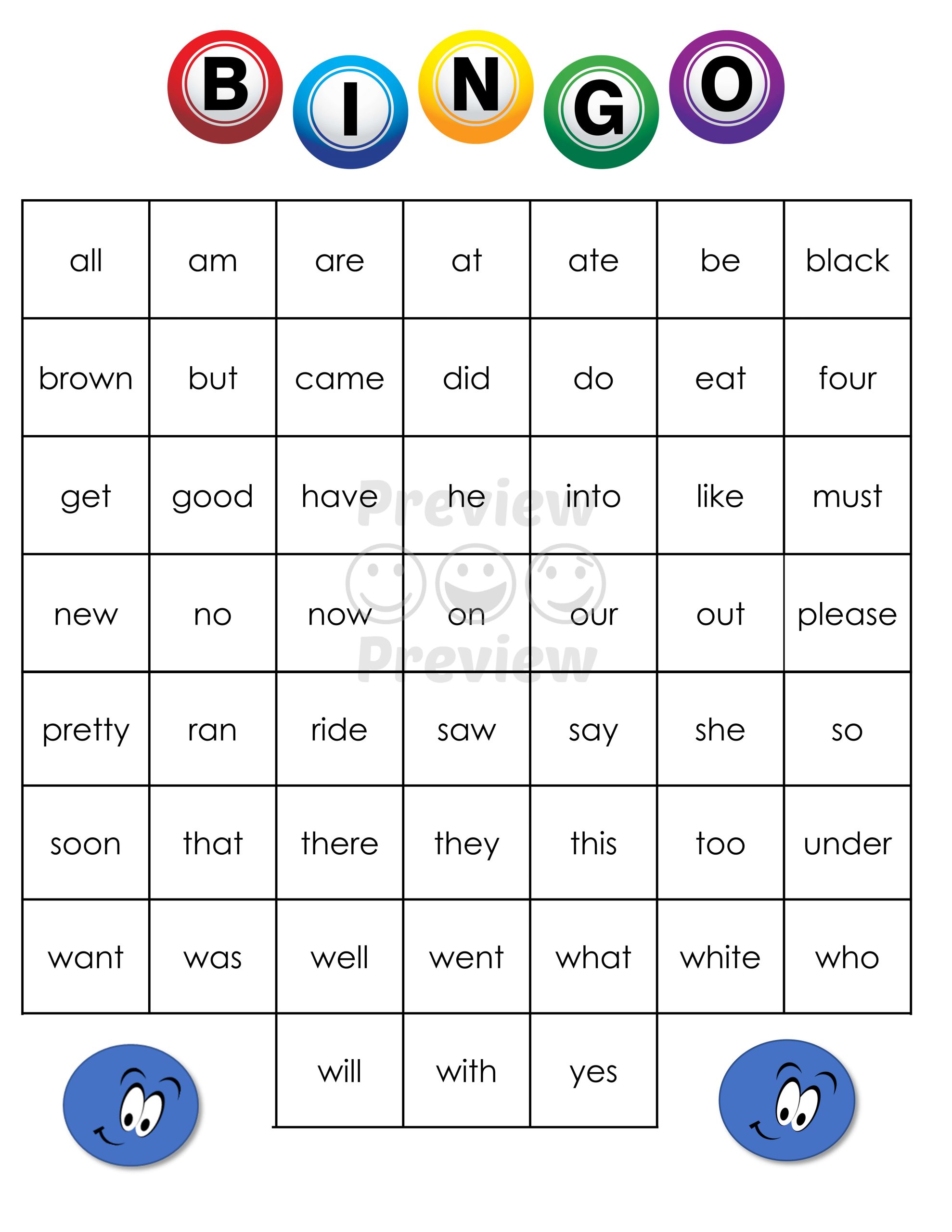 Free Printable Kindergarten Sight Words Bingo