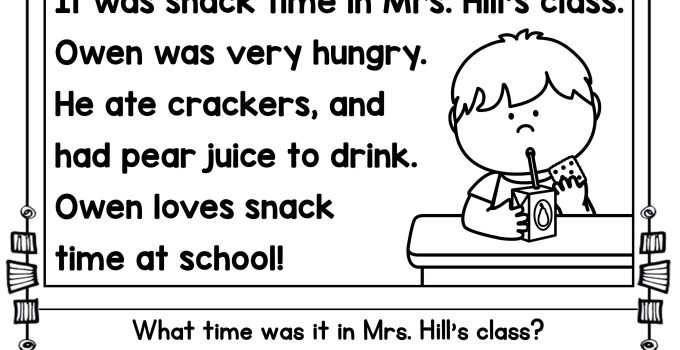 Free Reading Comprehension Worksheets Snack Time