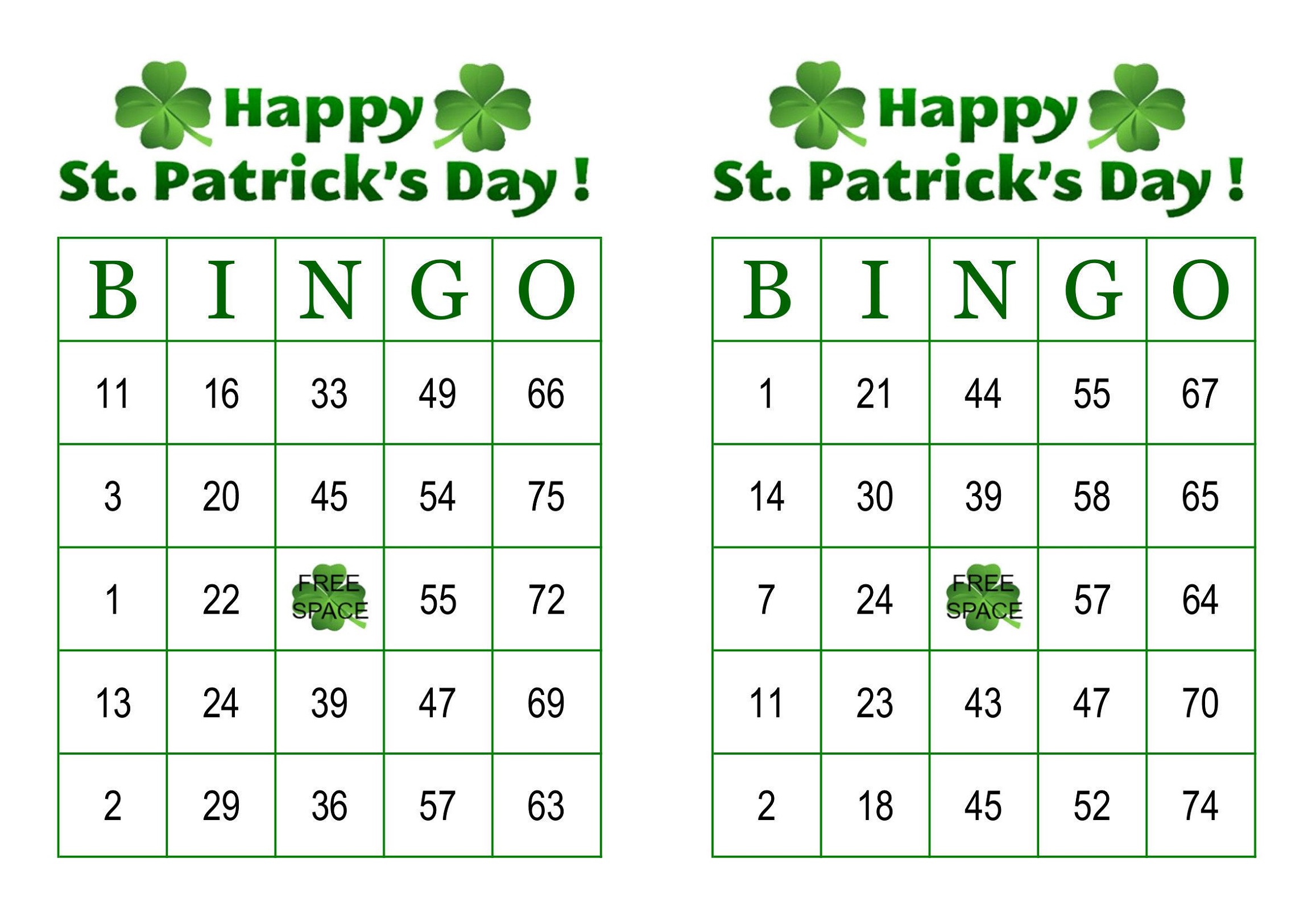 Free St Patrick's Day Printables Bingo Cards