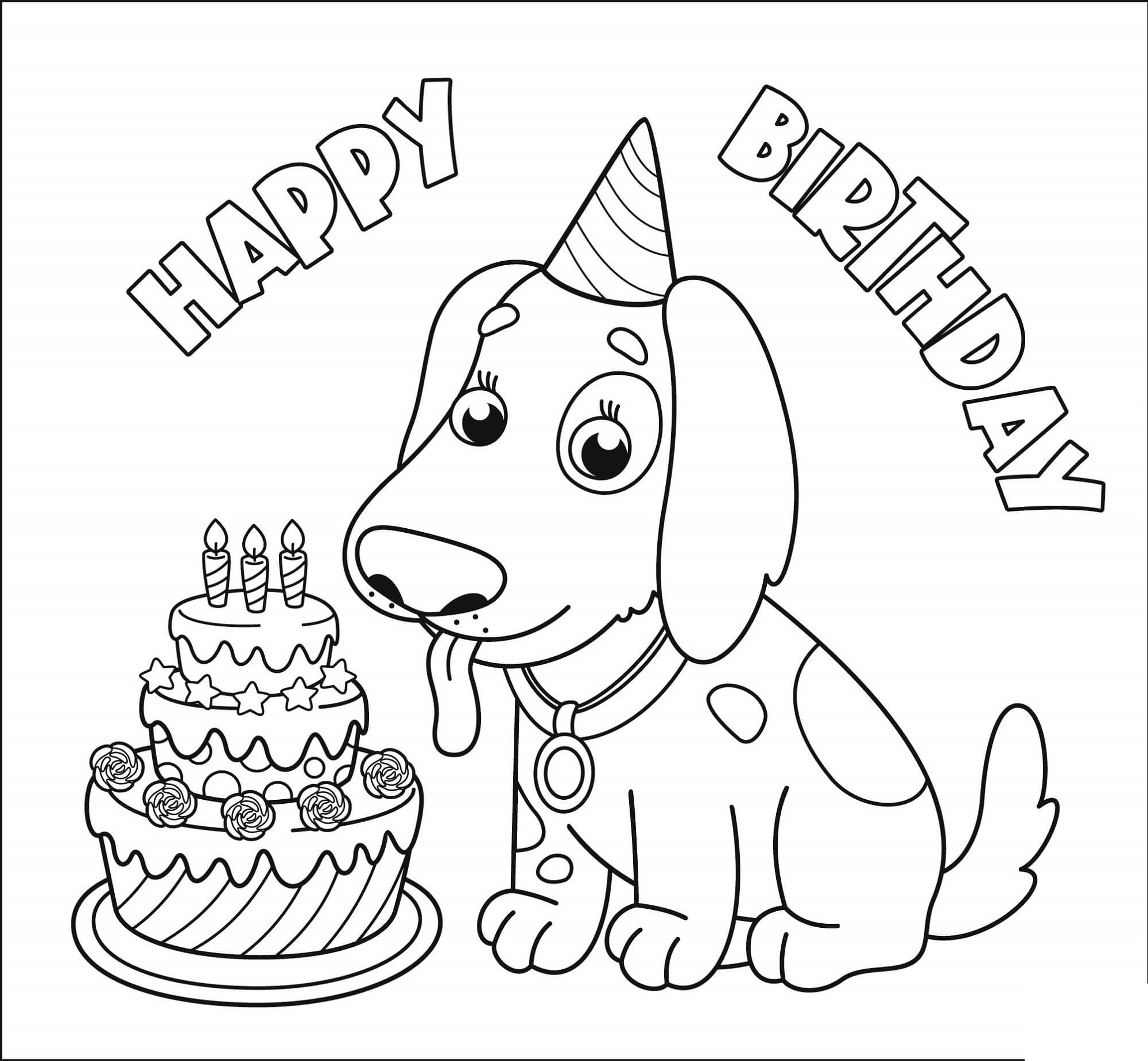 Happy Birthday Colouring Sheets Dog
