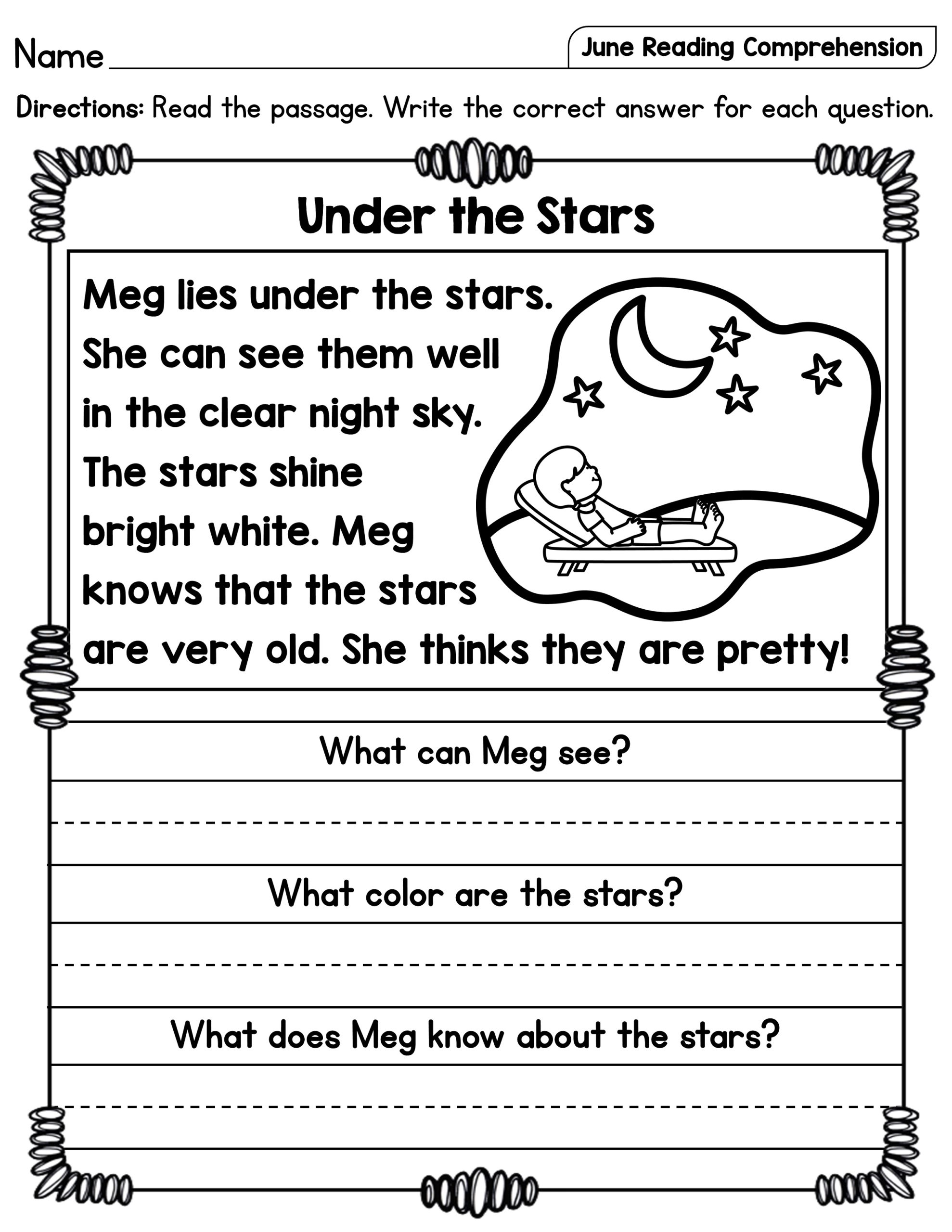Kindergarten Reading Worksheets The Star