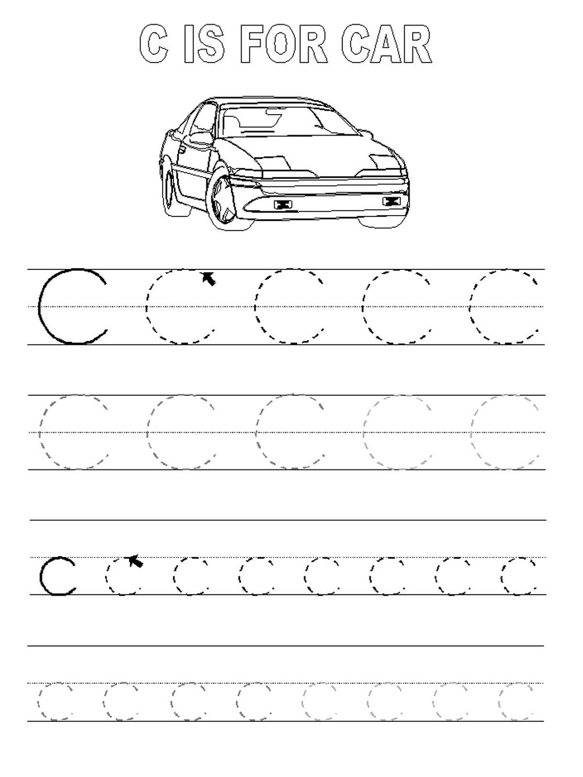 Letter C Worksheets Car