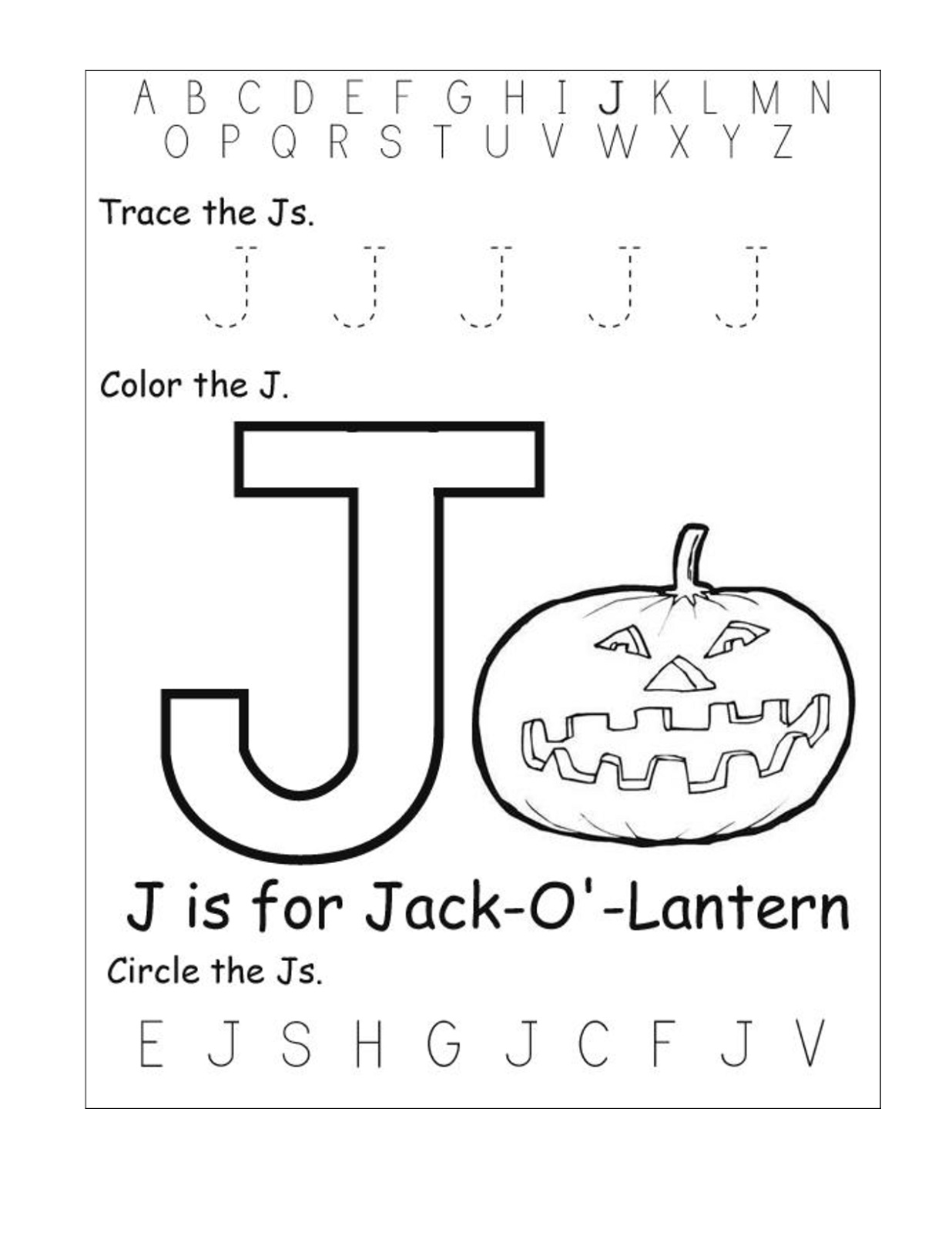 Letter J Worksheets Jack O Lantern